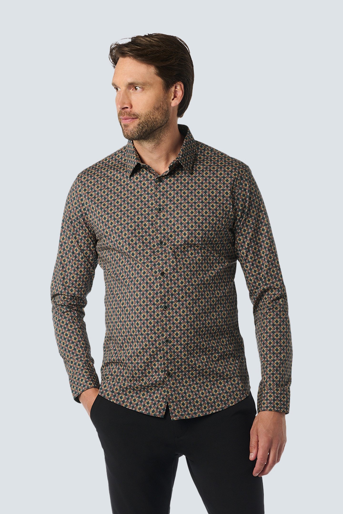 SHIRT STRETCH ALLOVER PRINTED AUBERGINE 1