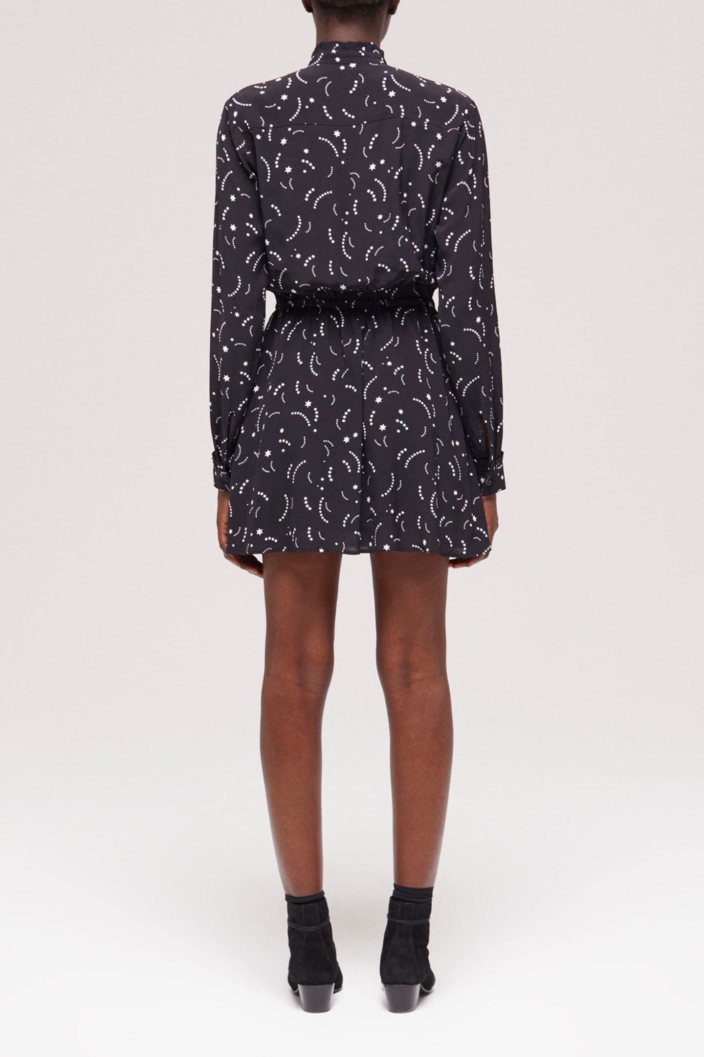 COMET PRINT LONG-SLEEVED SHORT DRESS BLACK WHITE 2