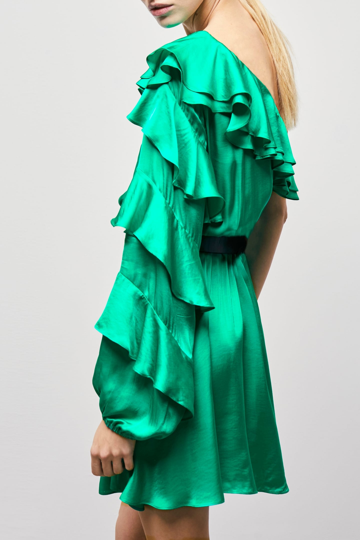SHOULDER DRESS WITH LONG SLEEVES AND RUFFLES GREEN 5