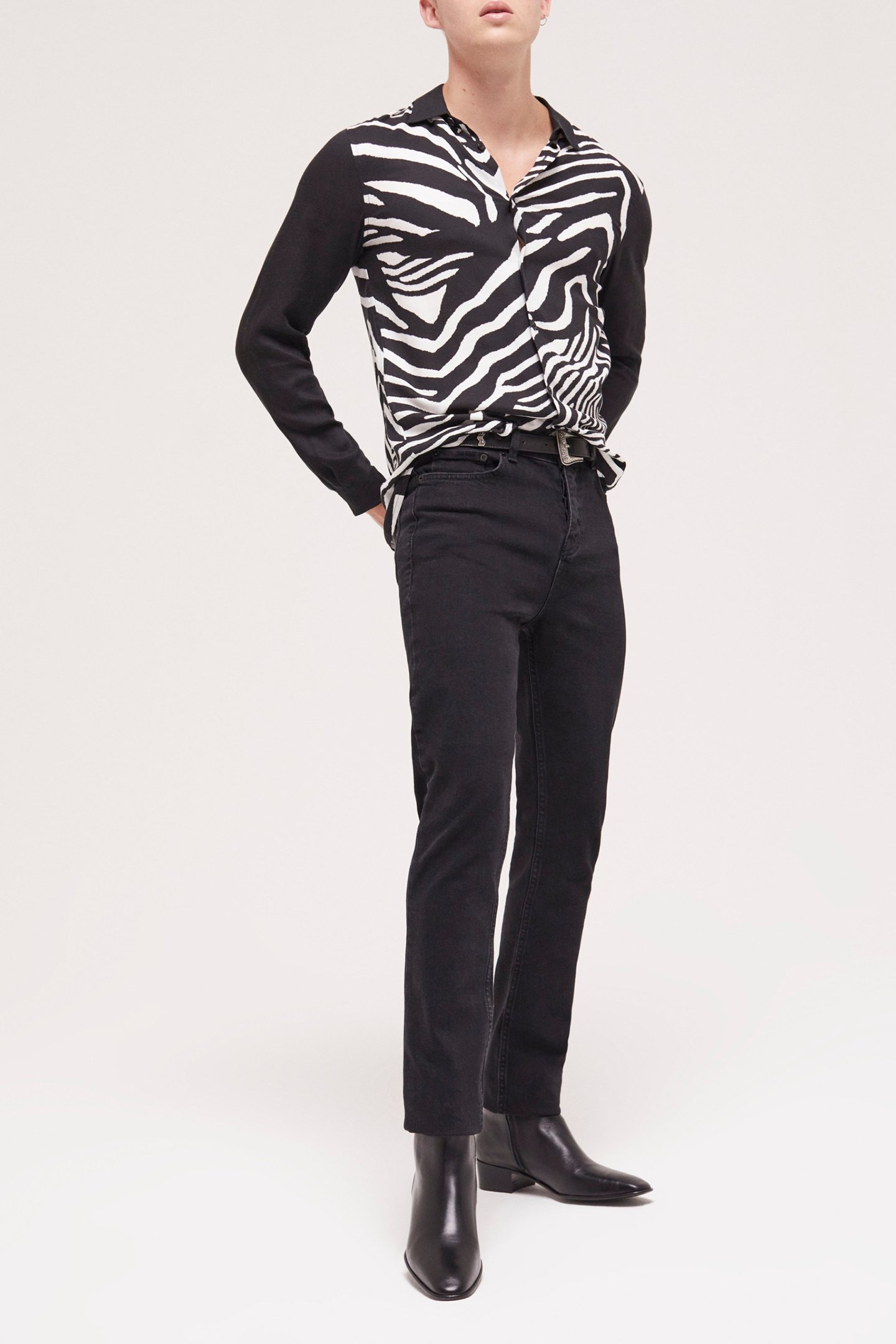 TWO-TONE ZEBRA PRINT CHEMISE BLACK WHITE 1