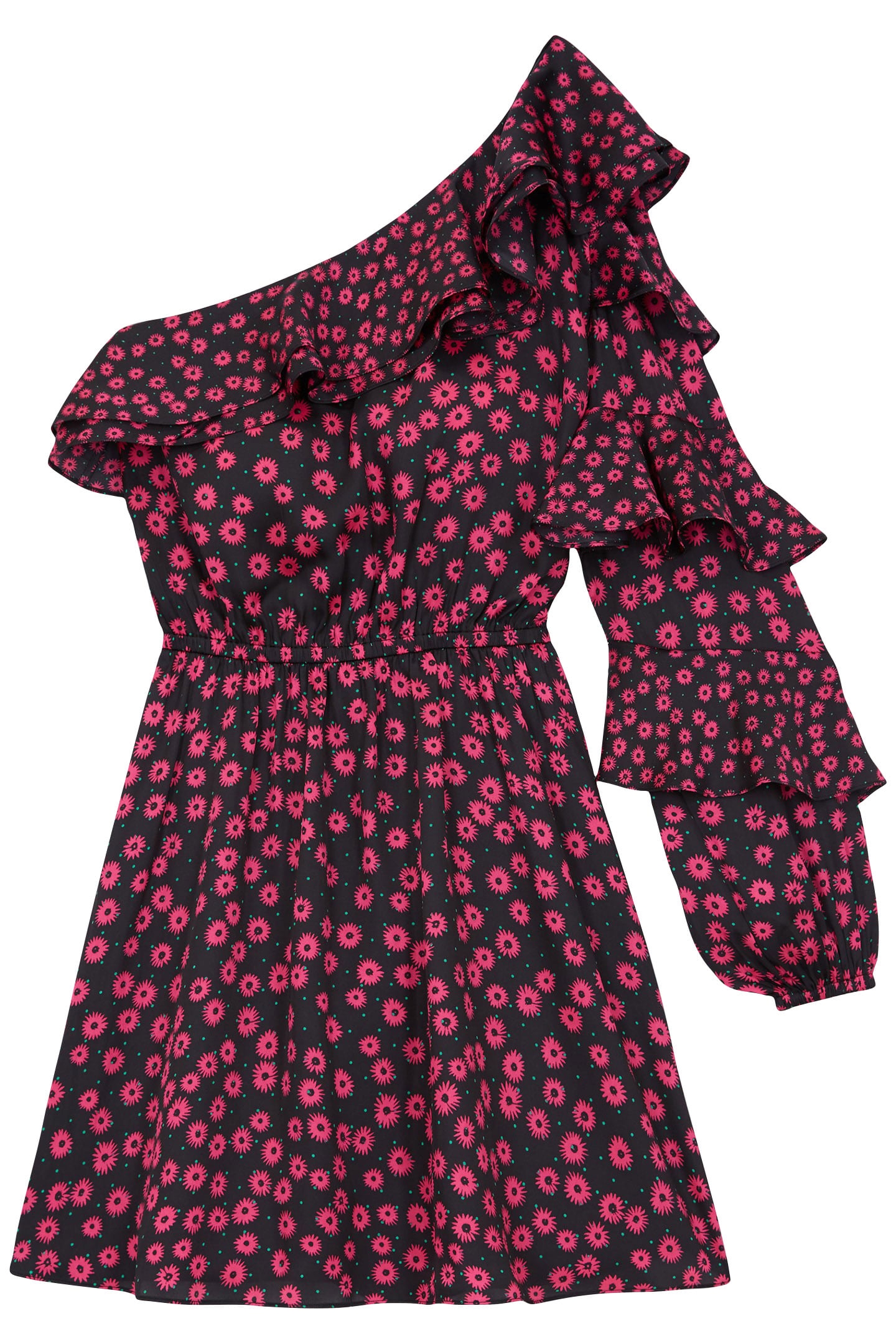 ONE SHOULDER SHORT DRESS PRINT DAISY DOTS PINK 3