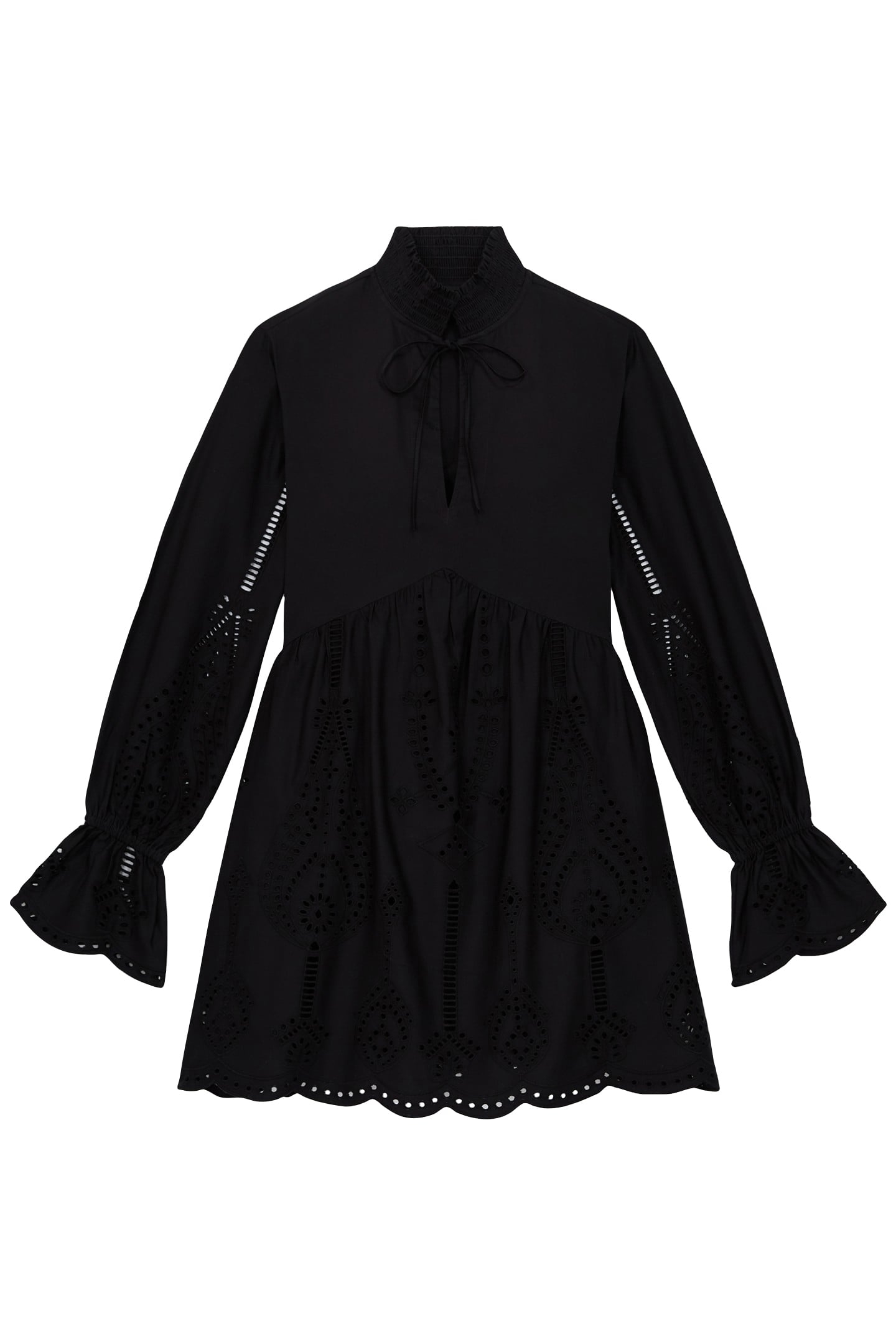 SHORT DRESS WITH PLACED ENGLISH EMBROIDERY BLACK 1