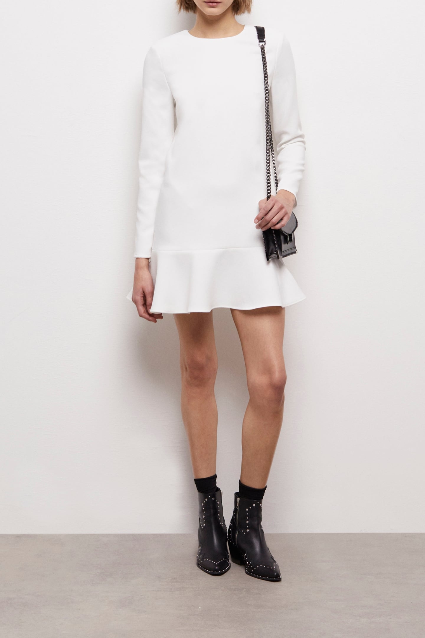LONG-SLEEVED DRESS WITH FRILLS WHITE 1