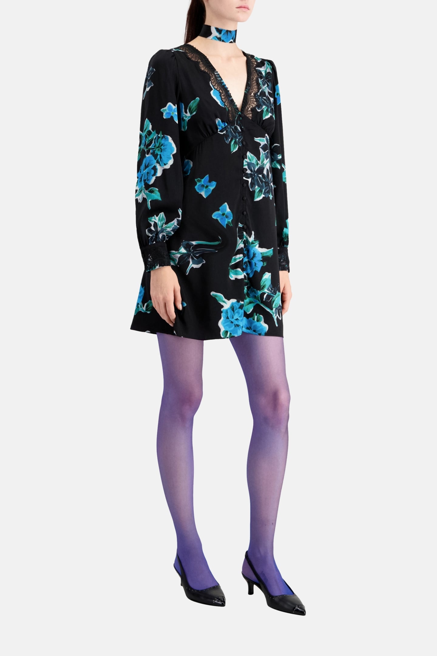 SHORT PRINTED V-NECK DRESS BLACK BLUE 5