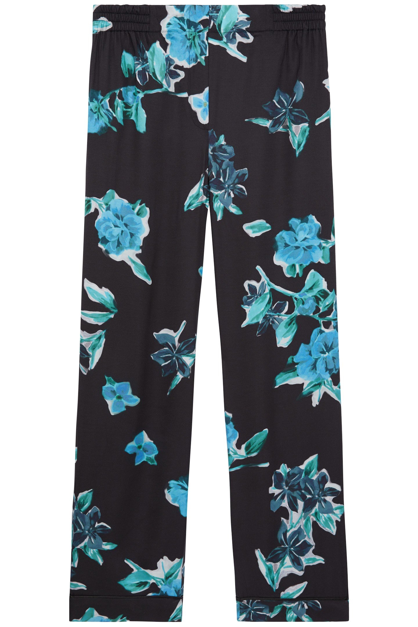 ELASTIC WAIST PAJAMA-STYLE PANTS BLACK BLUE 4