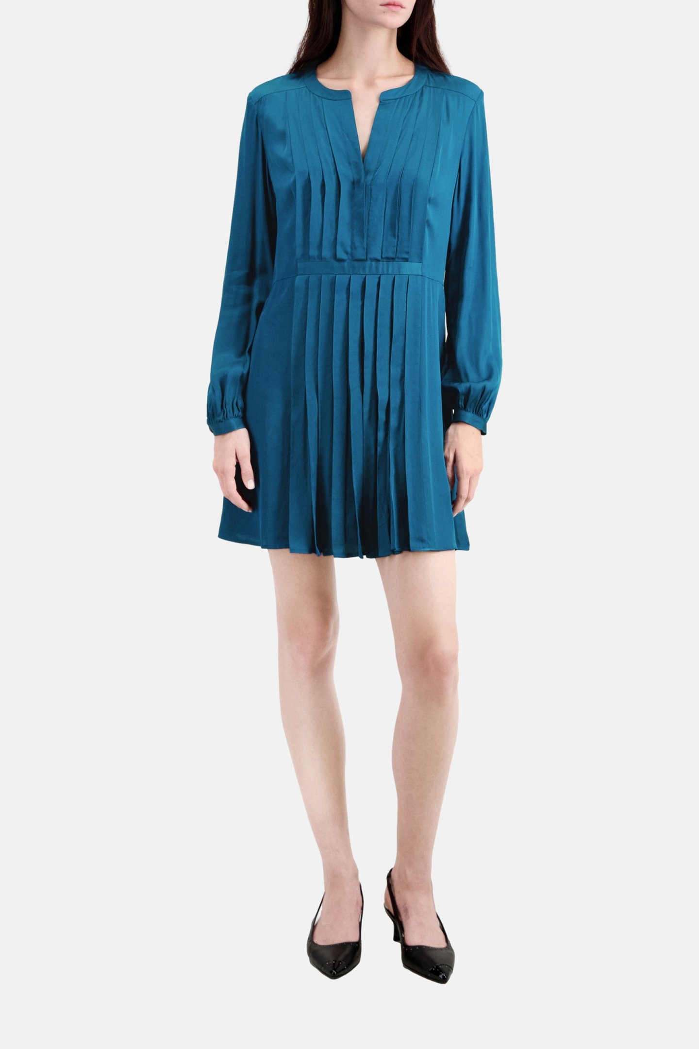 PLEATED 3/4 SLEEVE DRESS MEDIUM BLUE 5