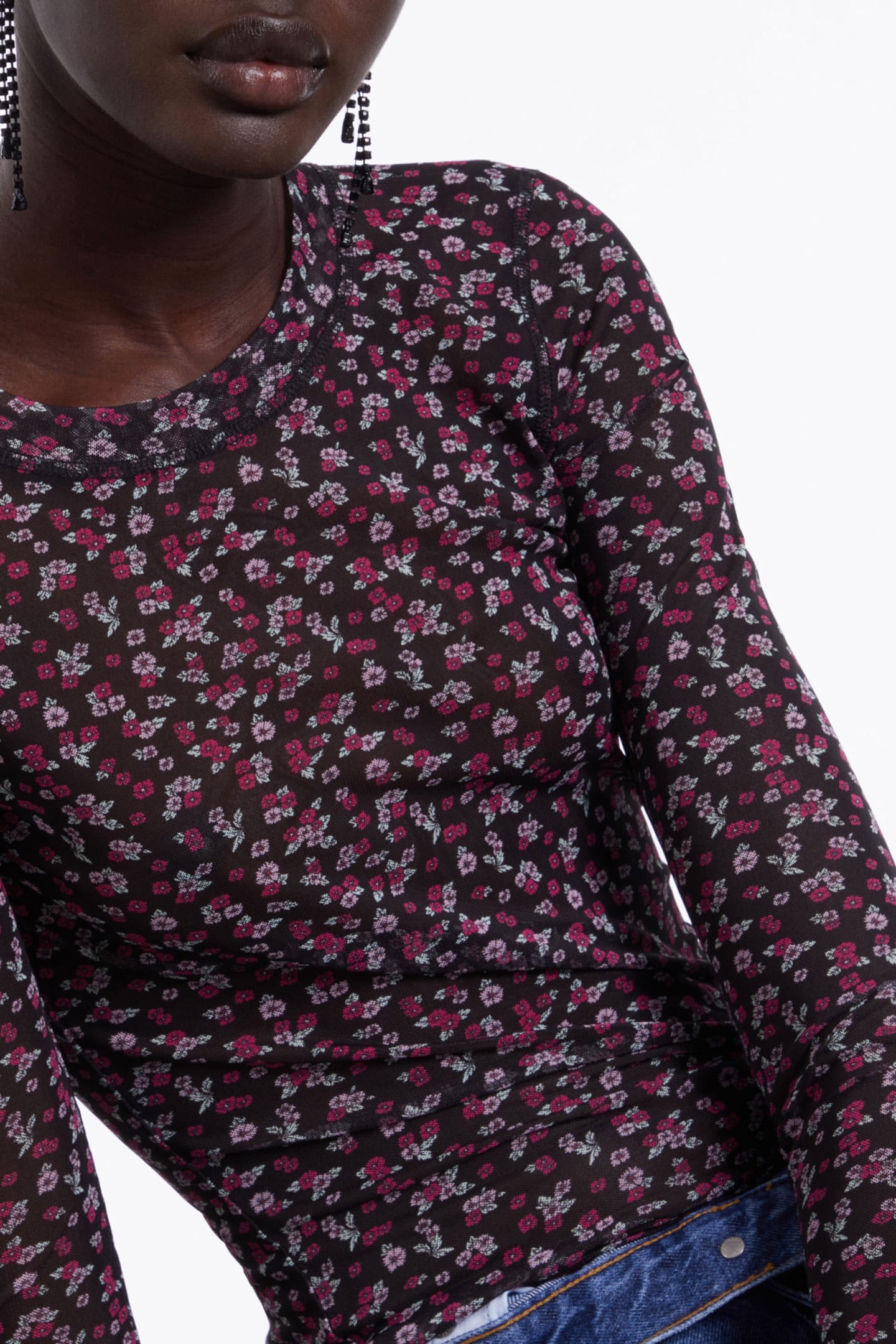 MESH TOP WITH PRINT BLACK/PINK 7