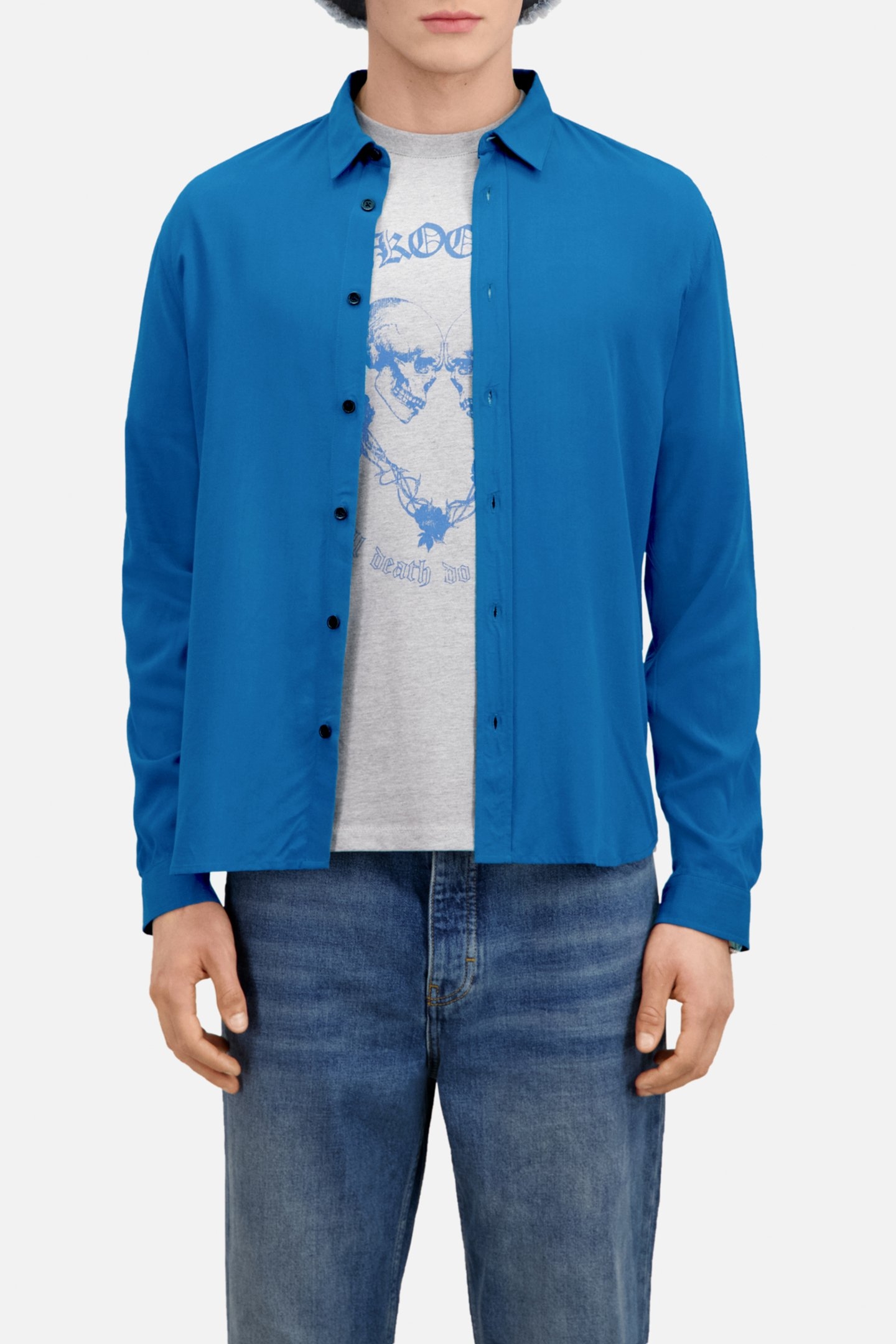 LONG SLEEVE SHIRT WITH CLASSIC COLLAR MEDIUM BLUE 1