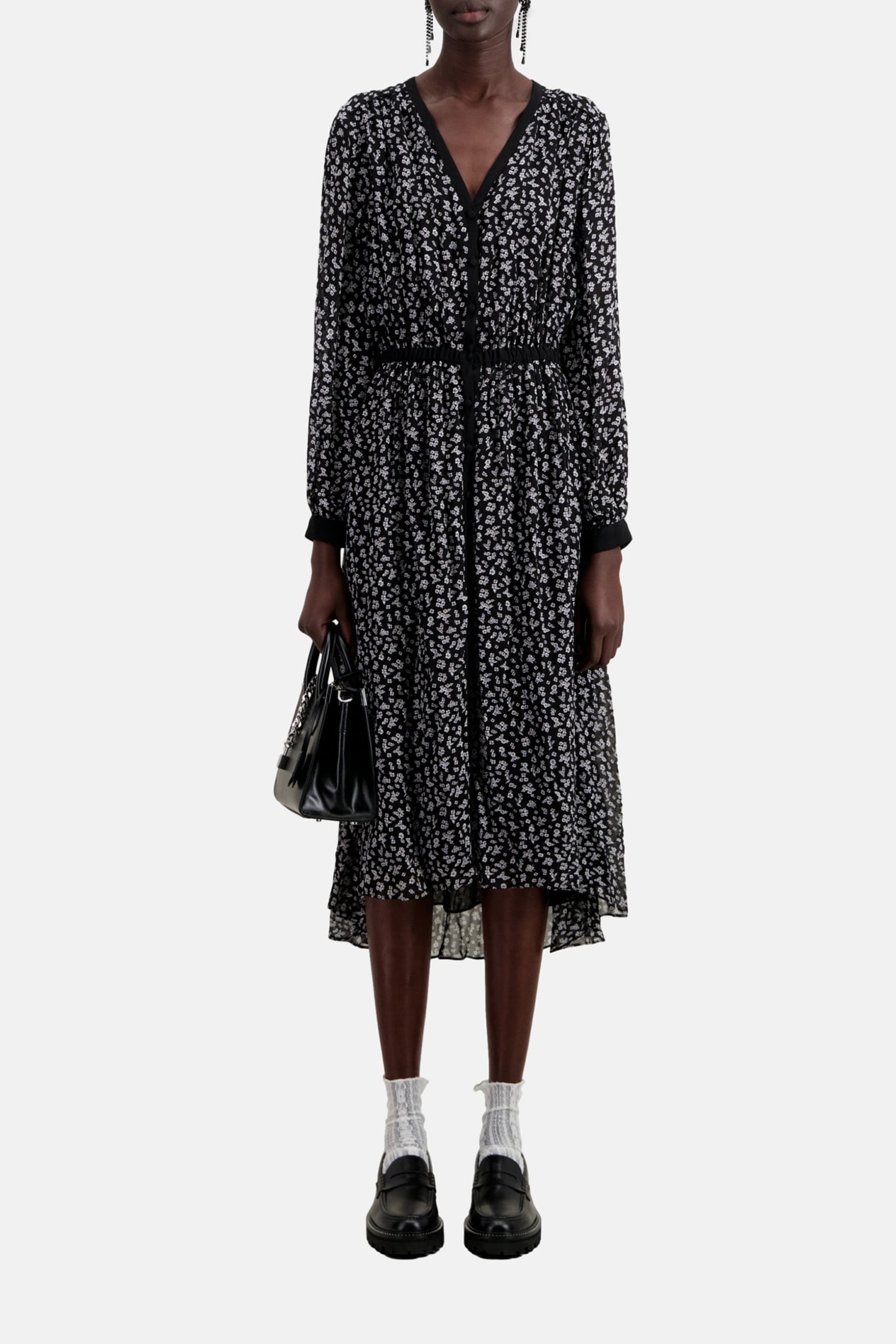 LONG DRESS WITH LONG SLEEVES BLACK-ECRU 1