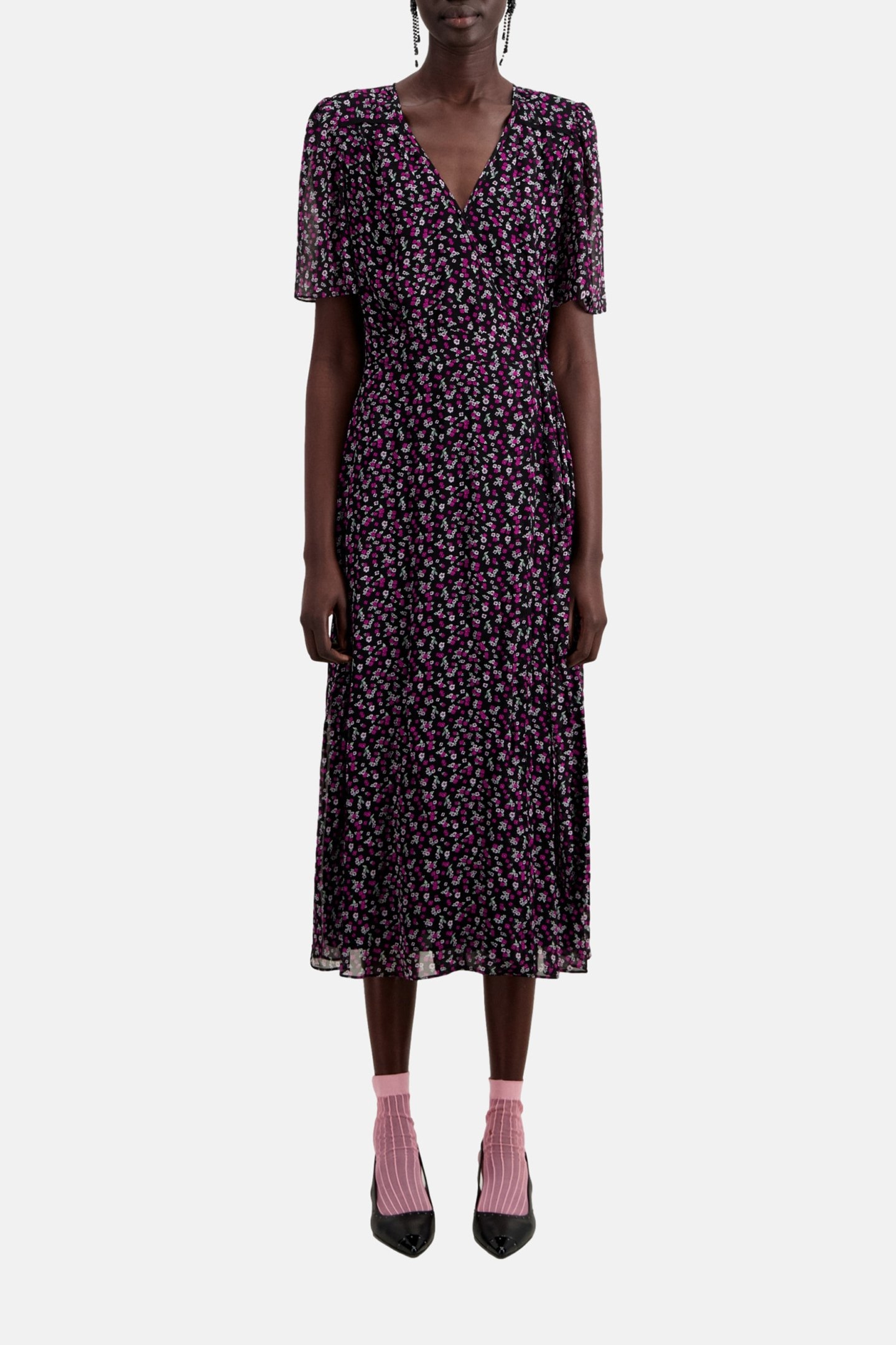 LONG DRESS WITH SHORT SLEEVES BLACK/PINK 1