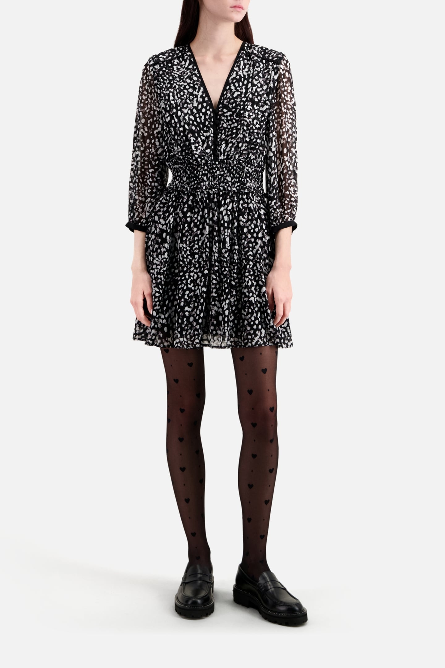 SHORT DRESS WITH 3/4 SLEEVES BLACK WHITE 5