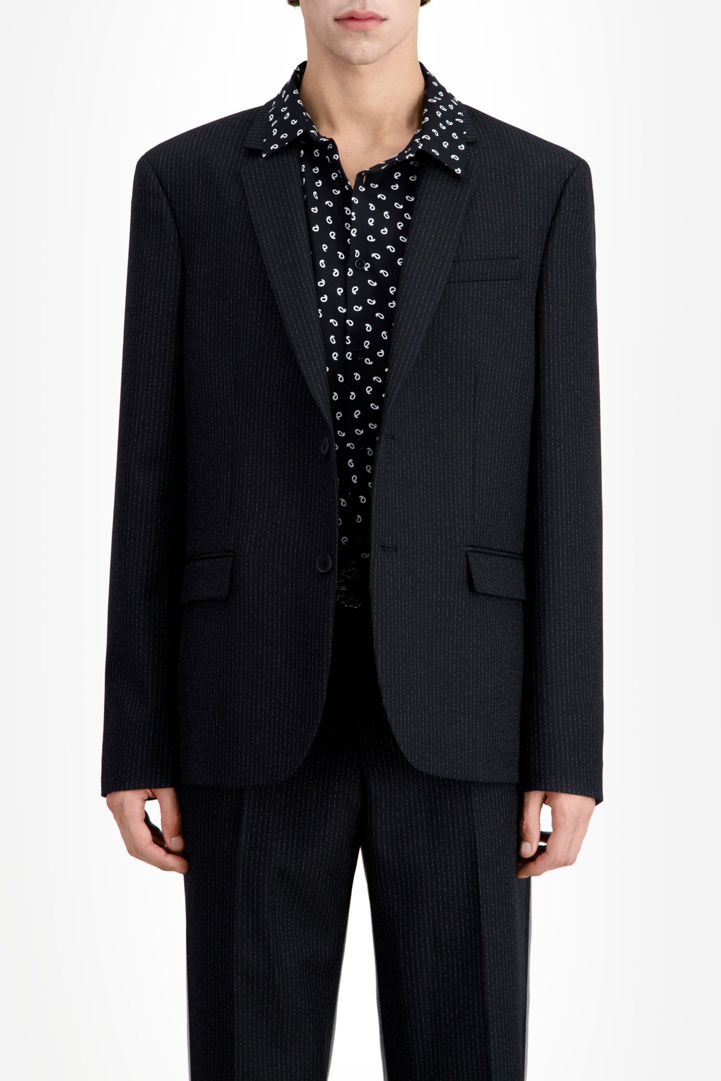 STRAIGHT-FIT STRIPED SUIT JACKET BLACK-ECRU 1