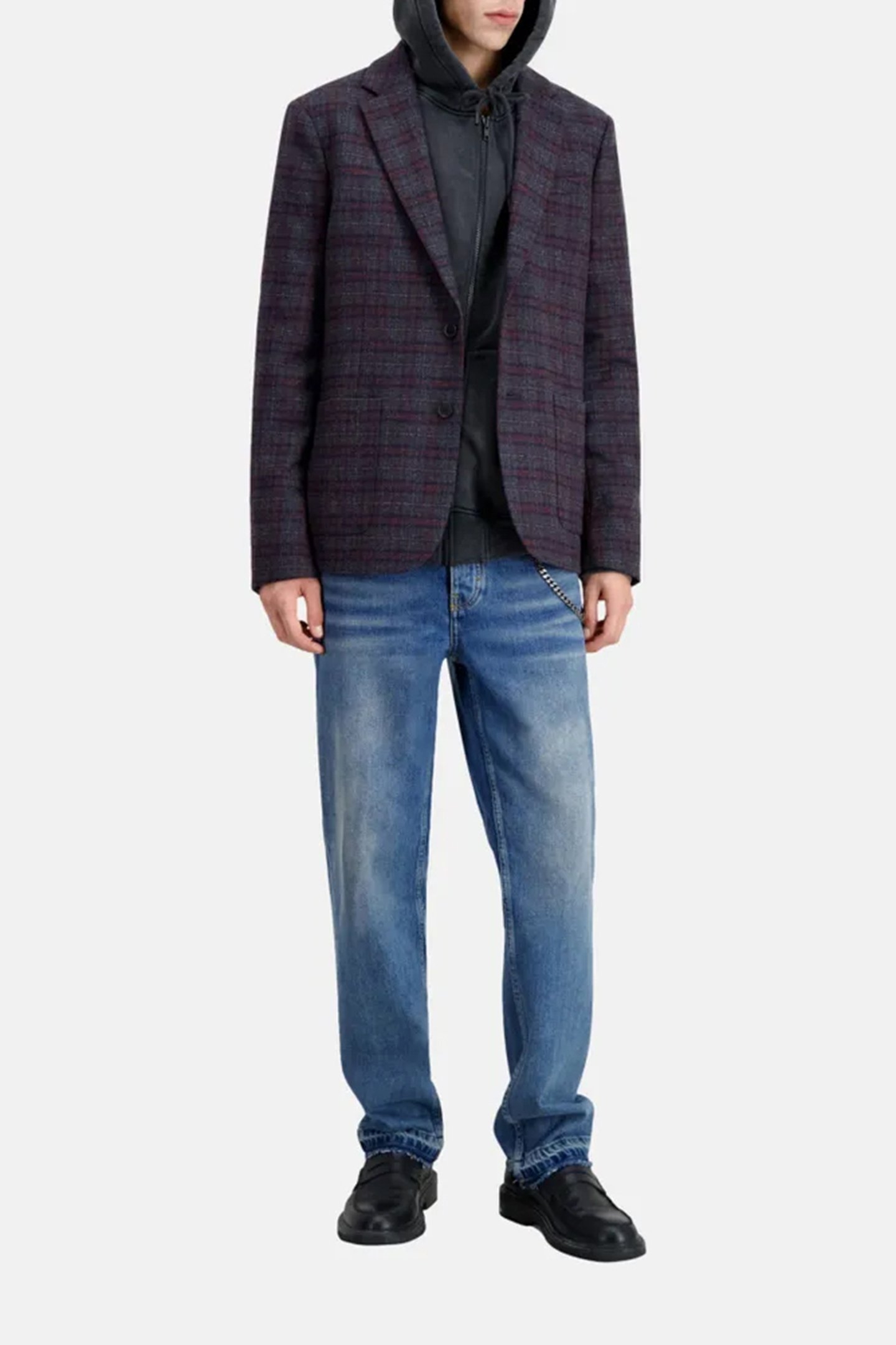 PLAID JACKET WITH LEATHER ELBOW PADS CARREAUX 1