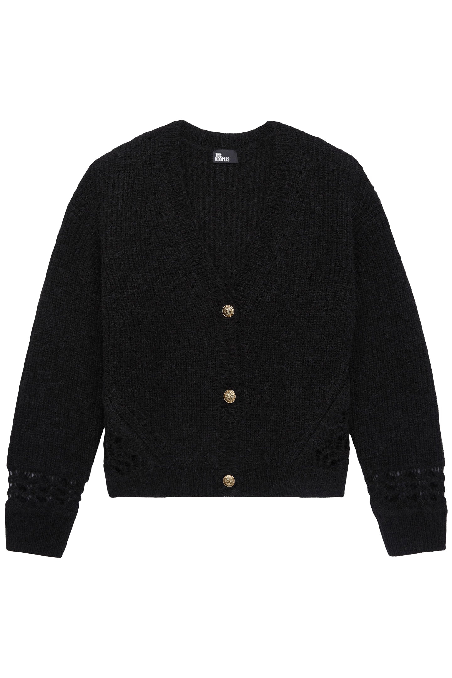 PEARL AND POINTELLE RIB CARDIGAN BLACK 3