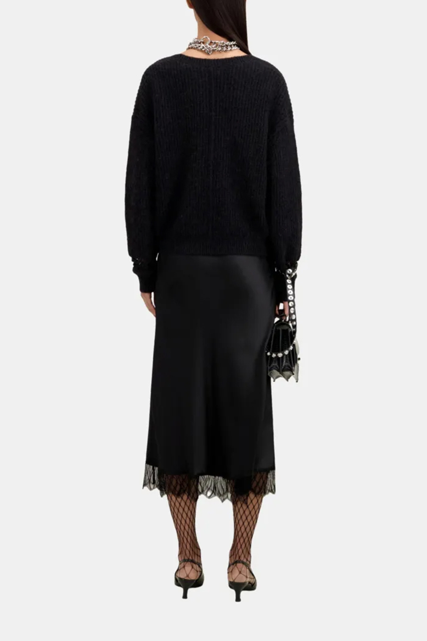 PEARL AND POINTELLE RIB CARDIGAN BLACK 2