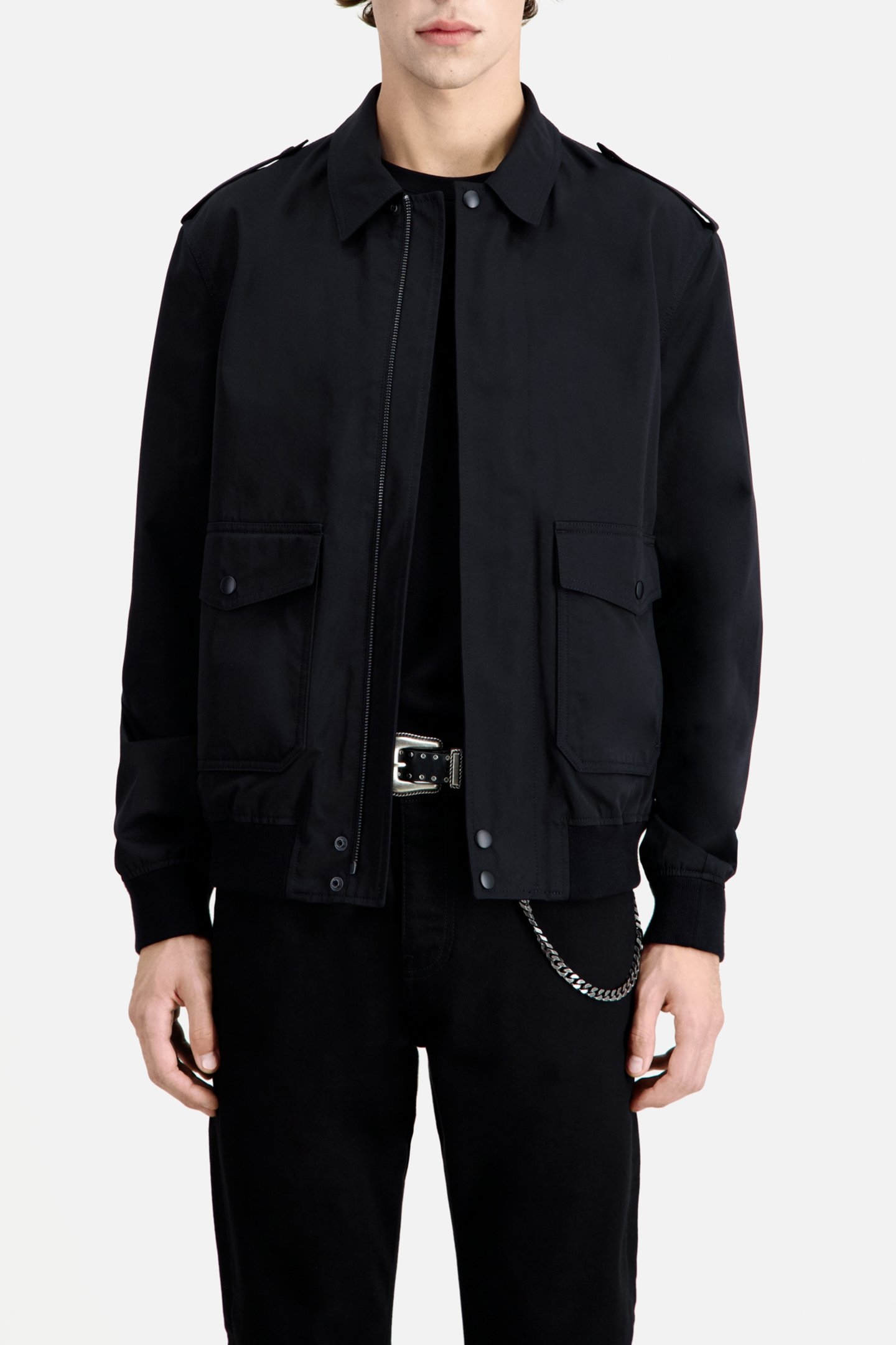 JACKET WITH COLLAR AND FRONT PATCH POCKETS BLACK 1