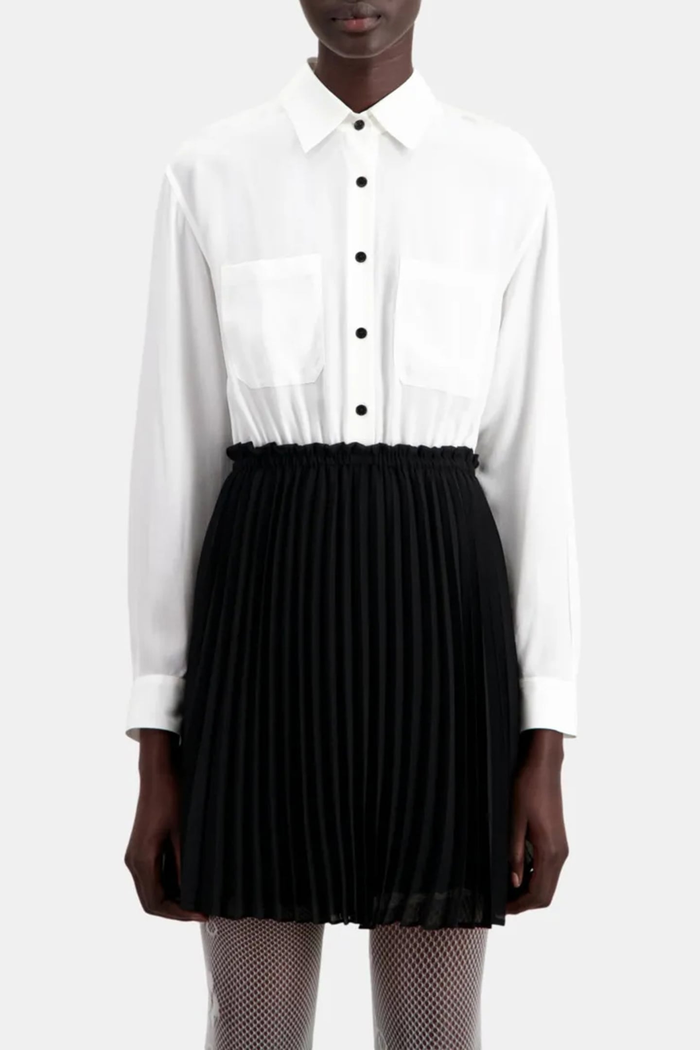 DRESS TOP SHIRT BOTTOM PLEATED SKIRT BLACK WHITE 1
