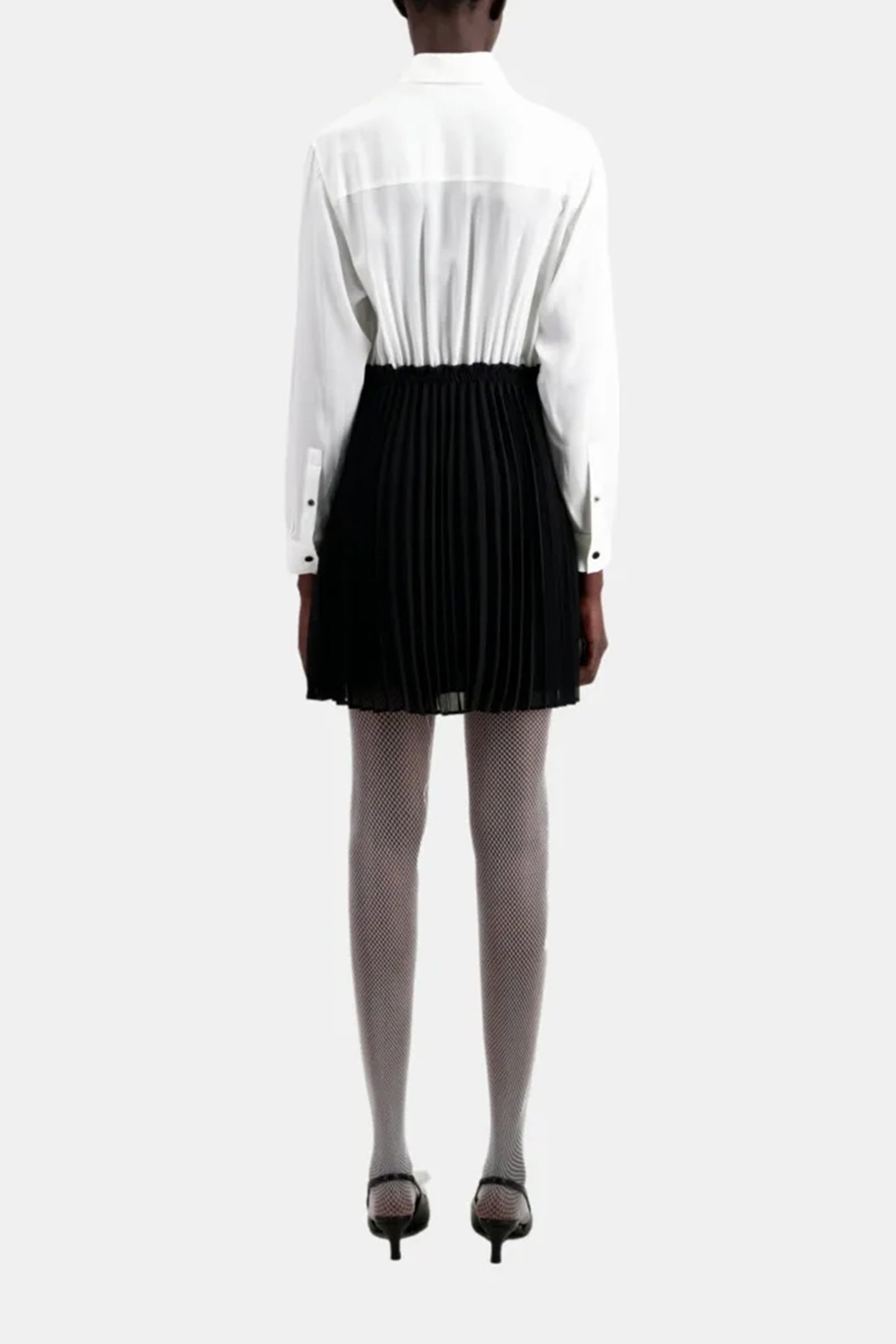 DRESS TOP SHIRT BOTTOM PLEATED SKIRT BLACK WHITE 3