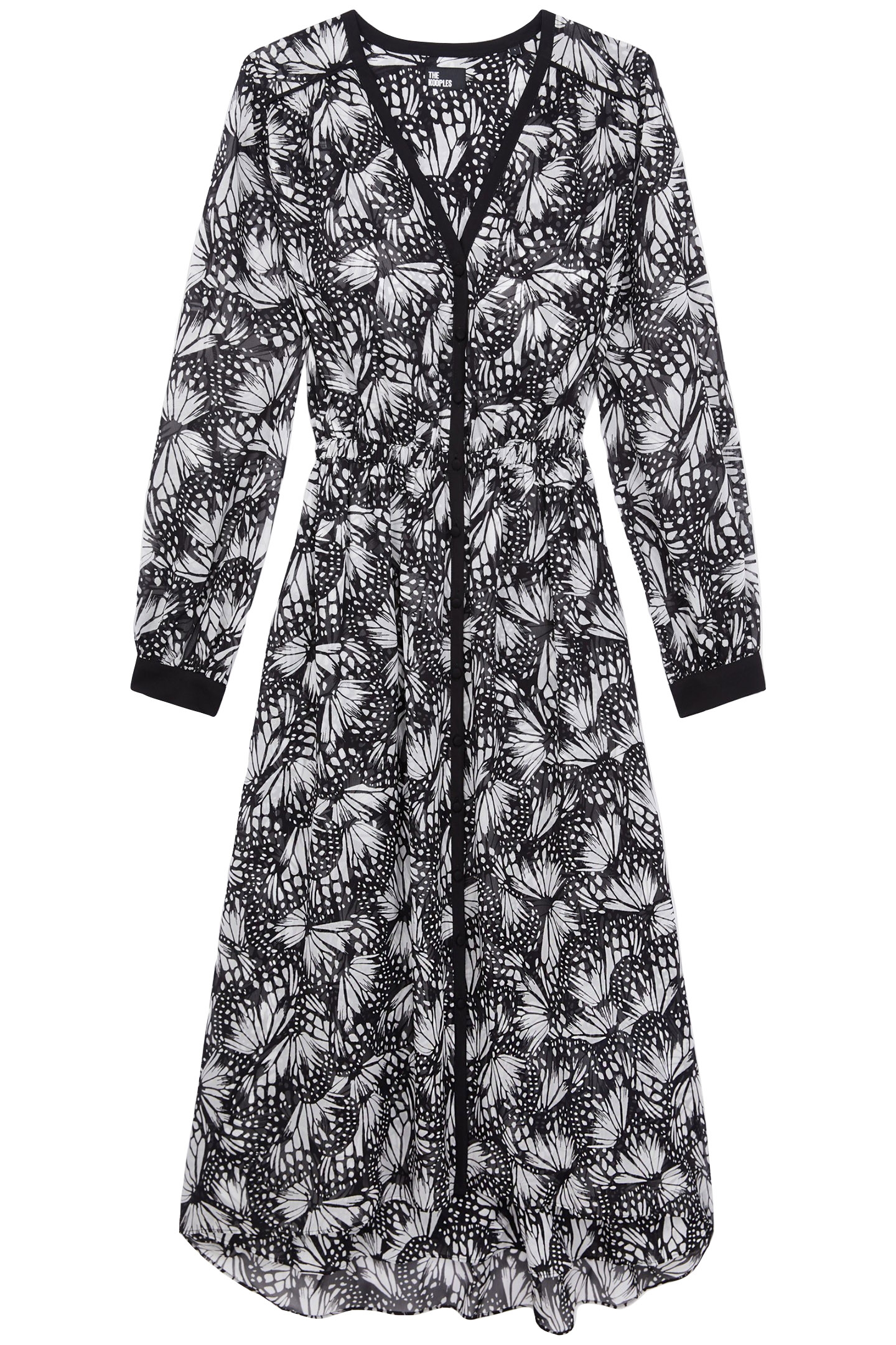 LONG-SLEEVED BUTTON-DOWN DRESS BLACK WHITE 3