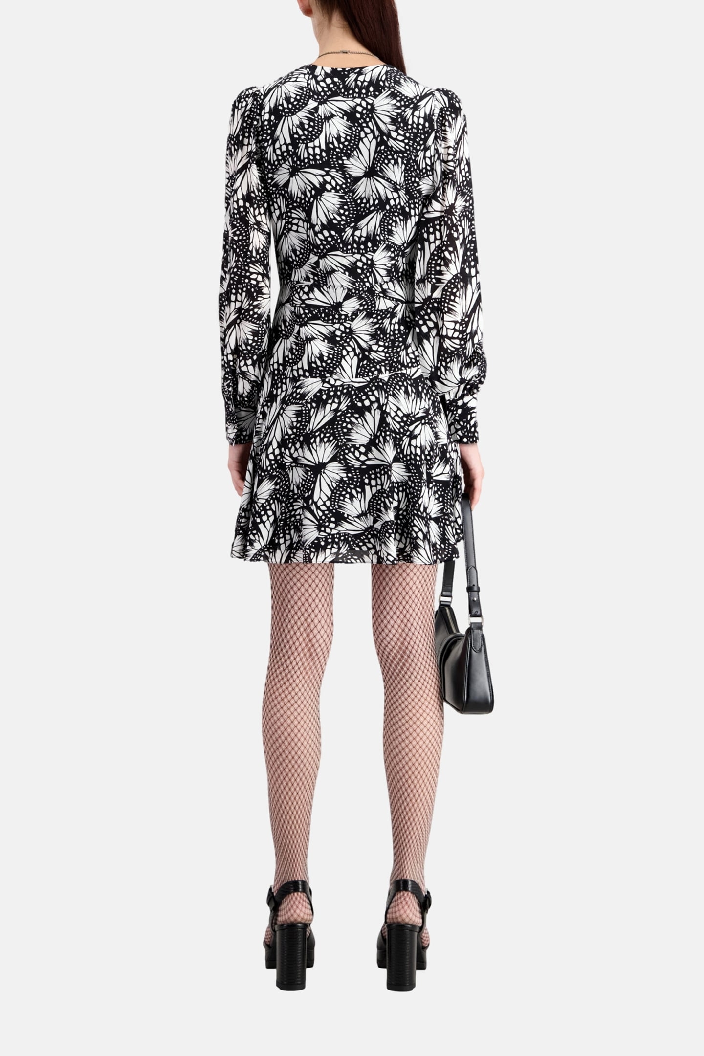 SHORT WRAP DRESS WITH LONG SLEEVES BLACK WHITE 3