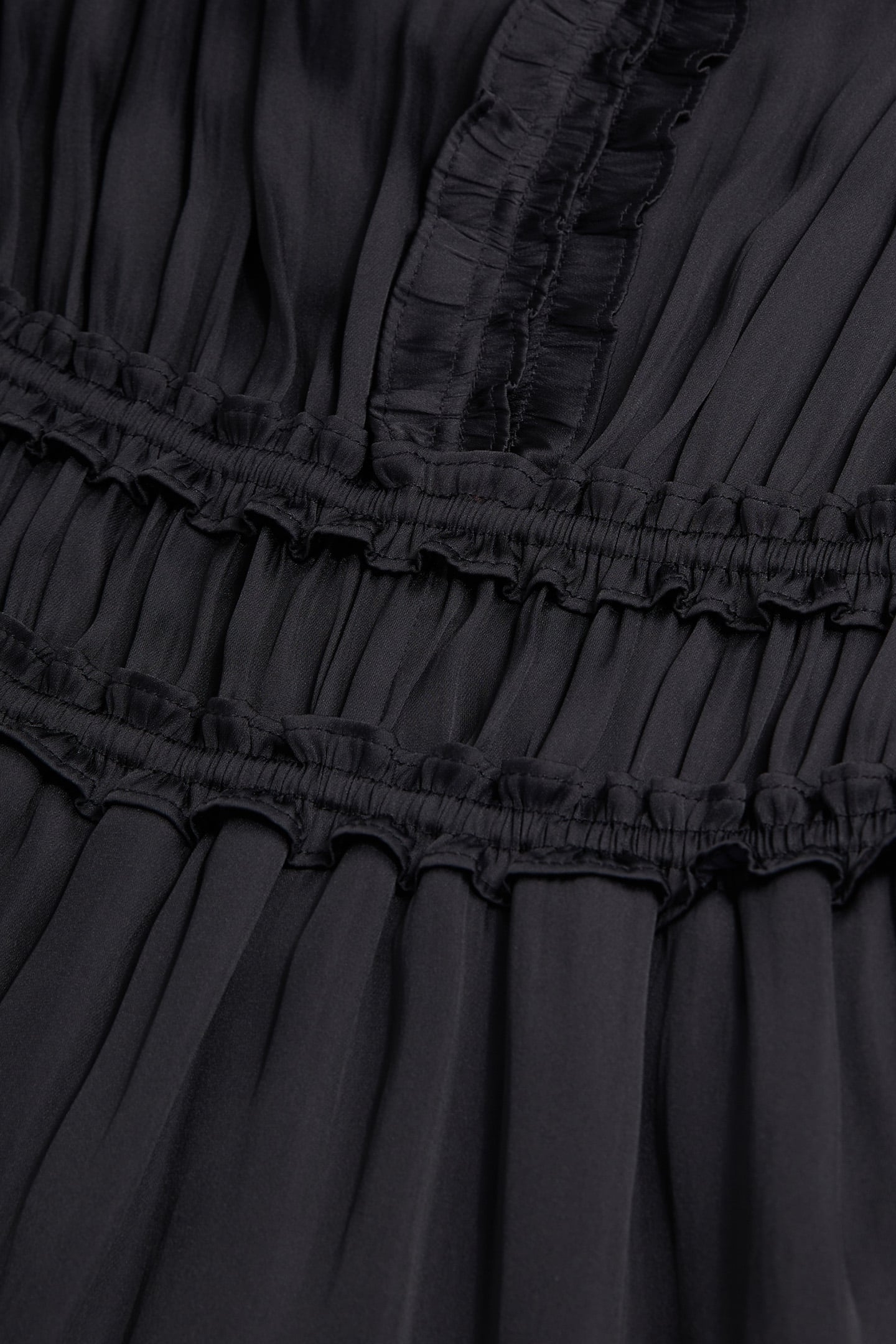 LONG V-NECK DRESS WITH FRILLS BLACK 6