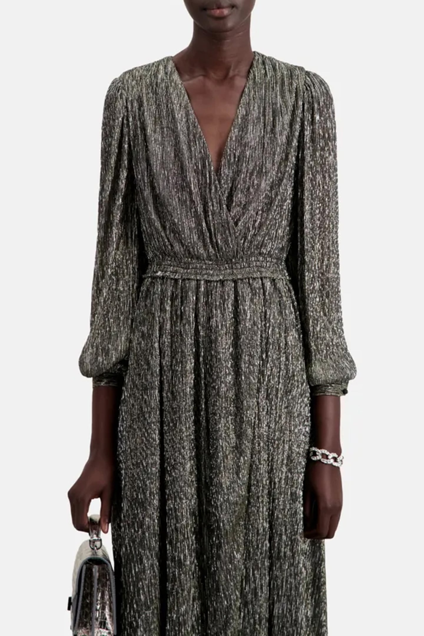 LONG WRAP DRESS WITH 3/4 SLEEVES SILVER 4