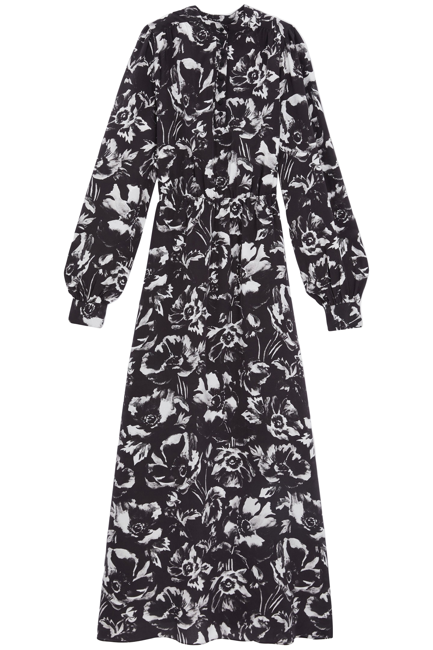 LONG DRESS ML ELASTICATED WAIST V-NECK BLACK WHITE 3