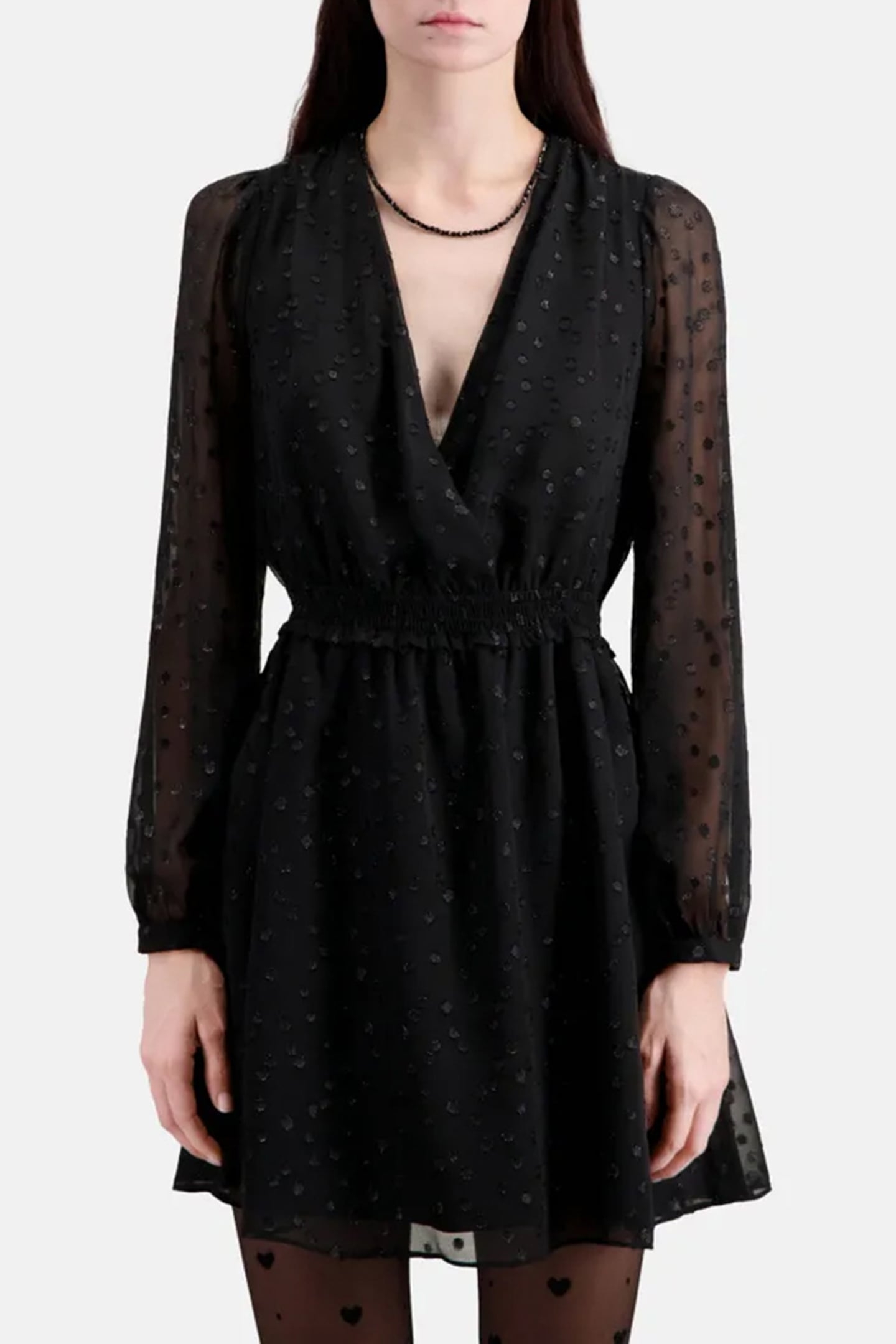 SHORT DRESS WITH 3/4 SLEEVES AND CROSSED TOP BLACK 1