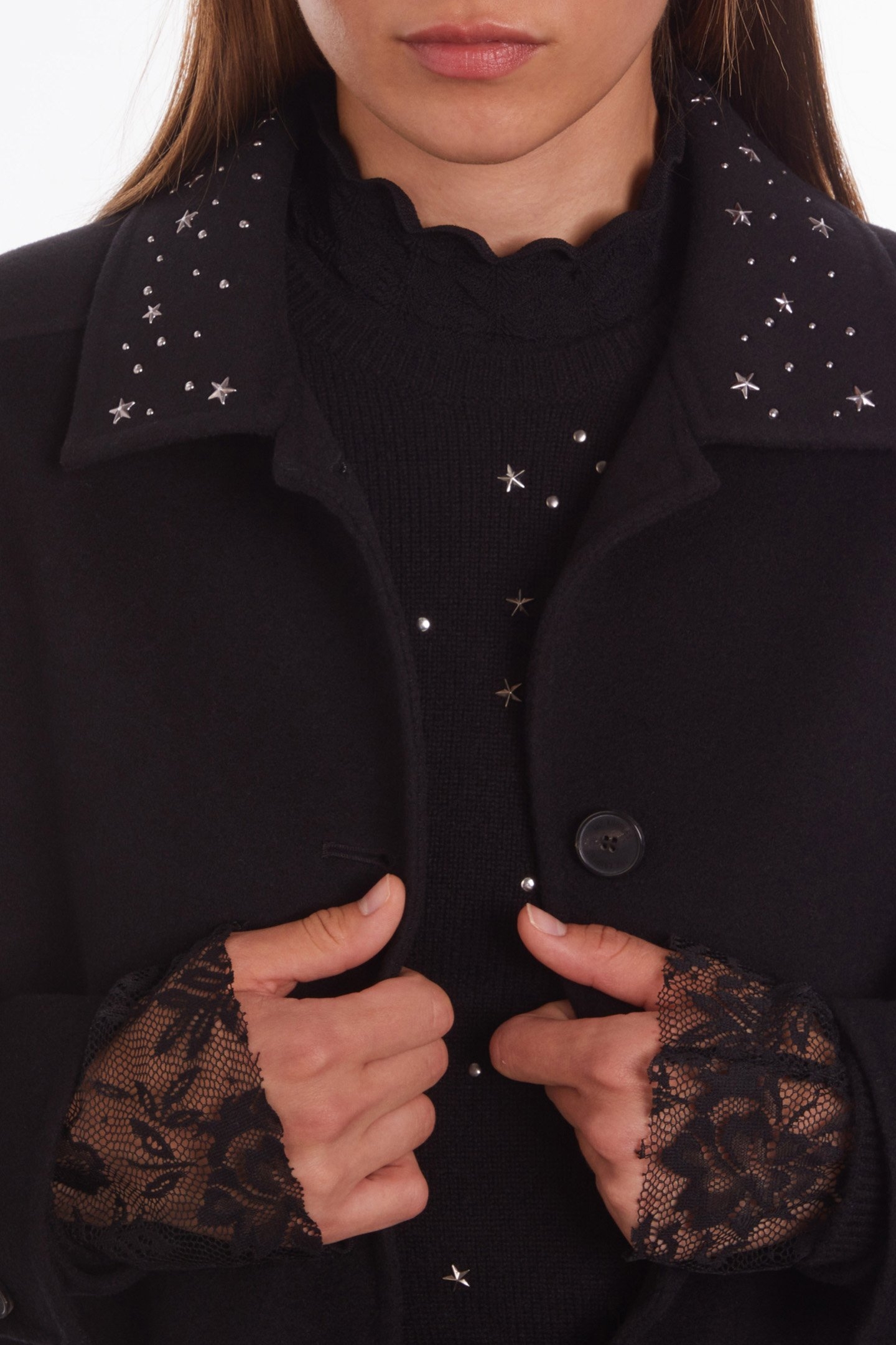 STUD AND FRINGE DOUBLE FACE JACKET BLACK 5