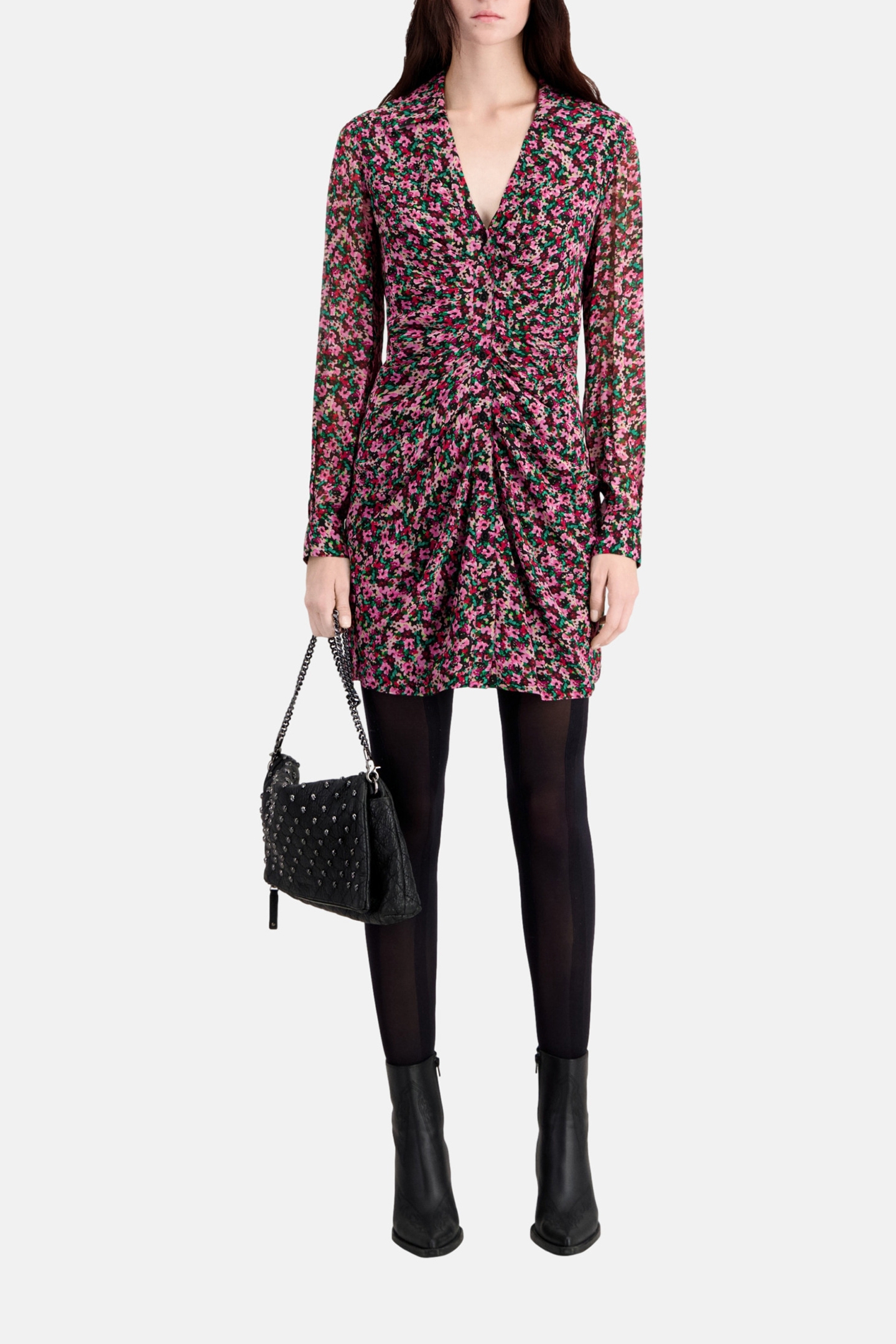 SHORT BUTTONED DRAPED DRESS MULTICOLOR 2