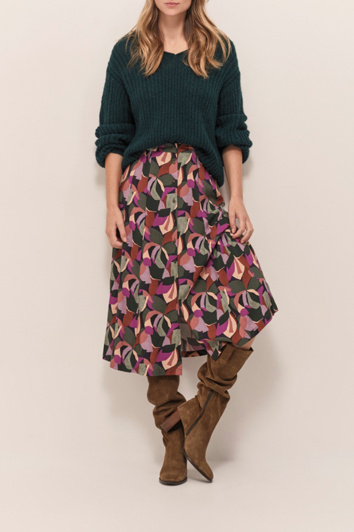 JOYAU - SYCAMORE MIDI SKIRT WITH ARTY PRINT IN COLOR 2