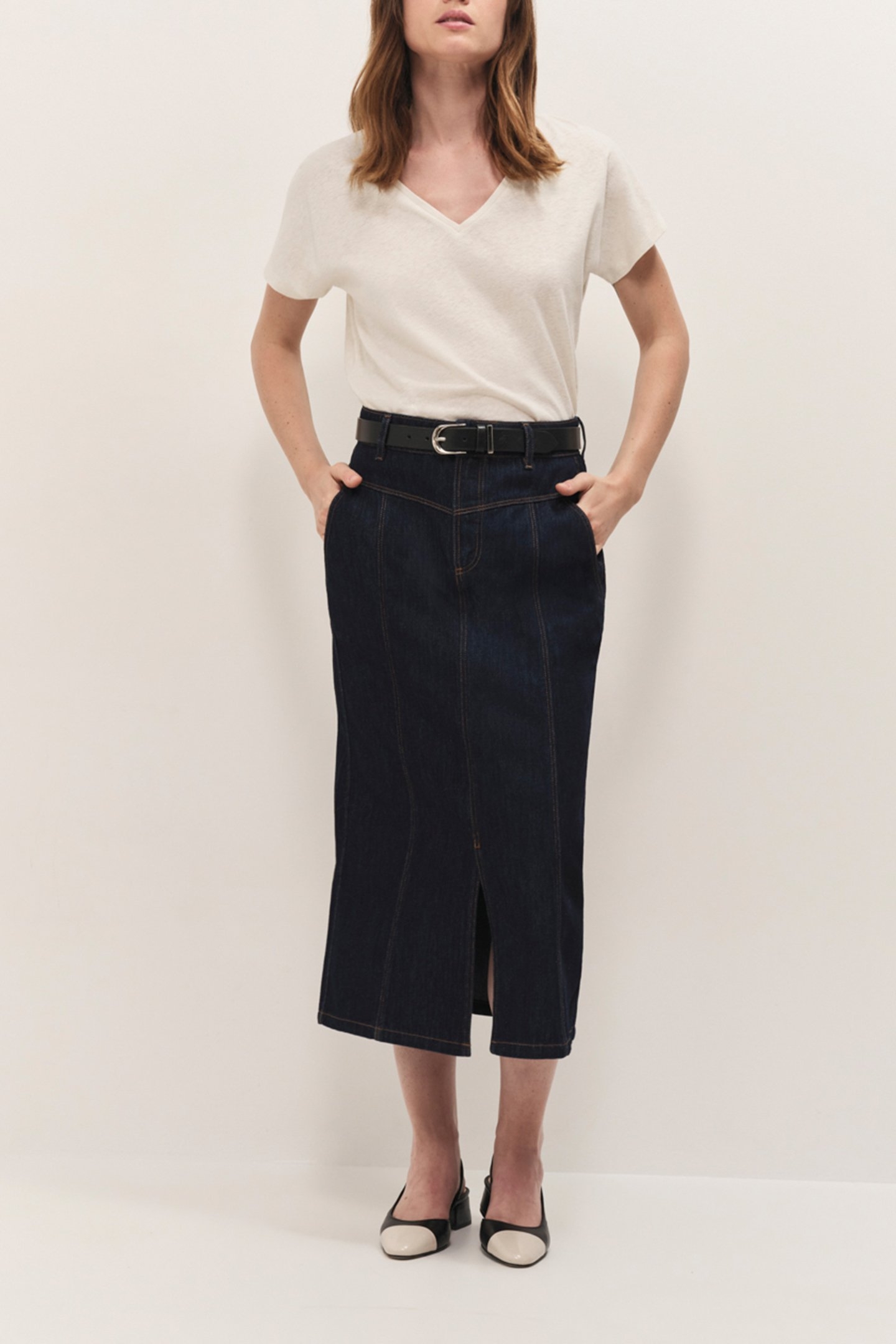 JAKE - NIGHT BLUE DENIM MIDI SKIRT 1