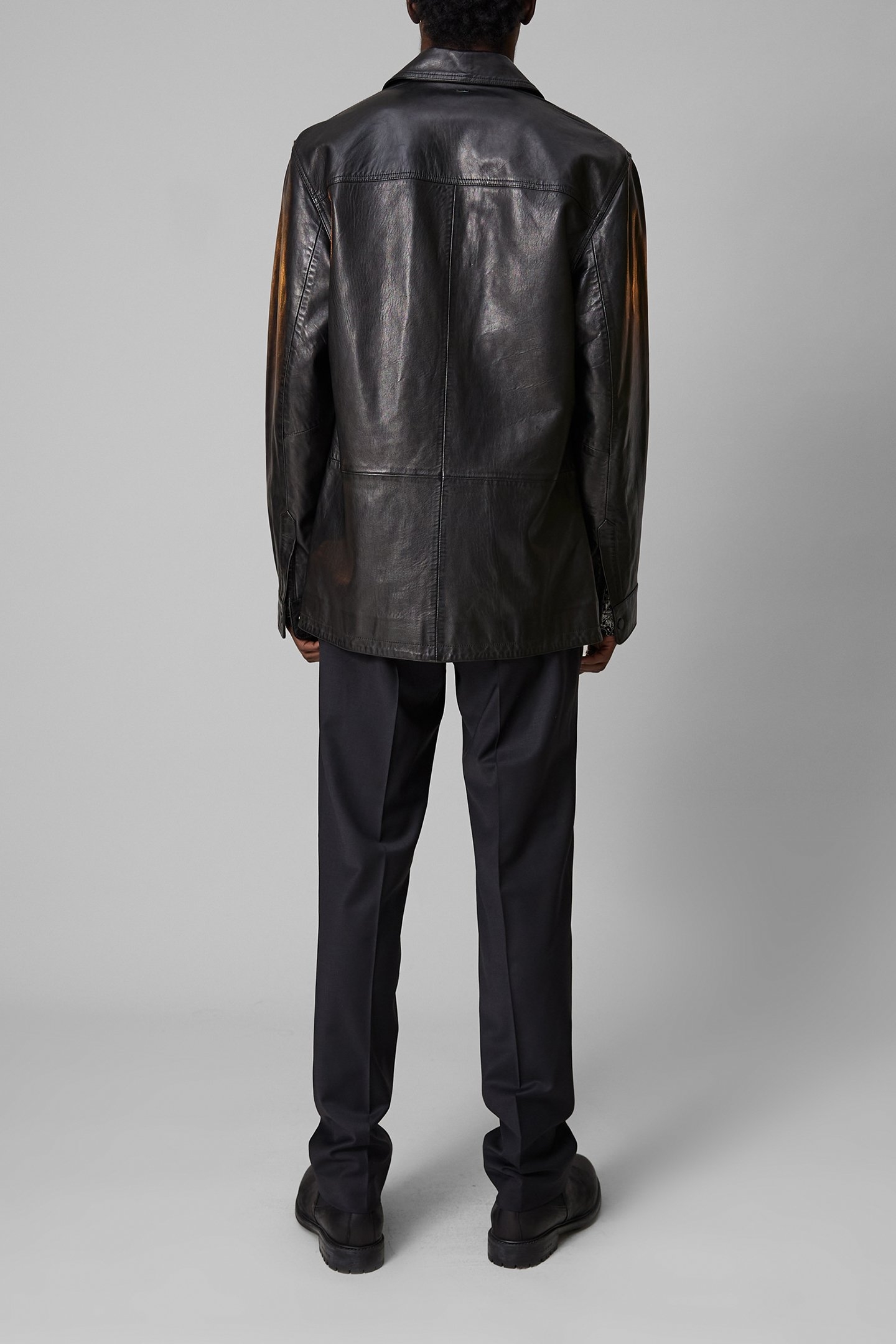 BLACK LEATHER OVERSHIRT JACKET 4