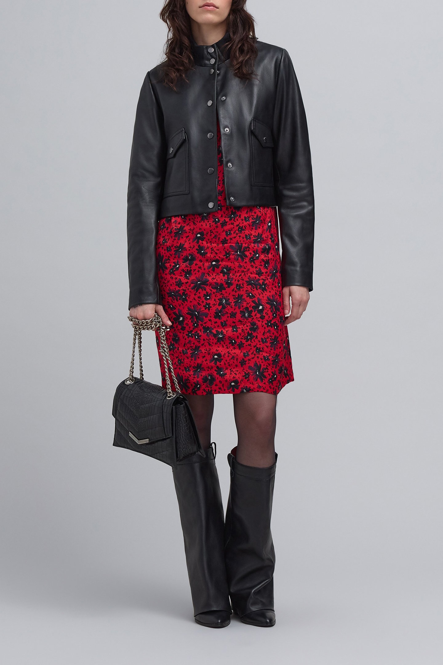 BLACK CROPPED LEATHER BOMBER 3