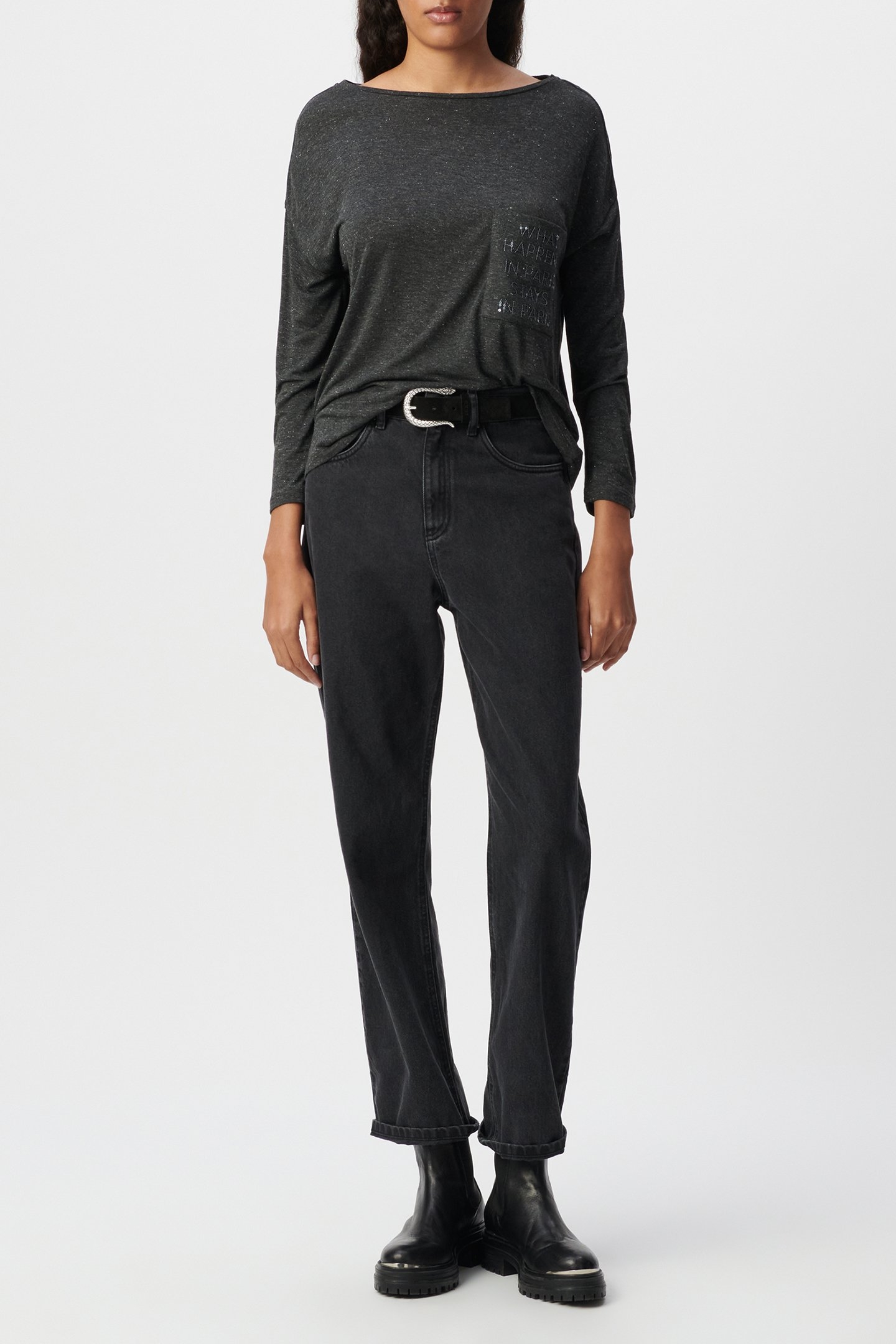 GRAY LUREX POCKET TEE WITH SEQUINS MESSAGE 1