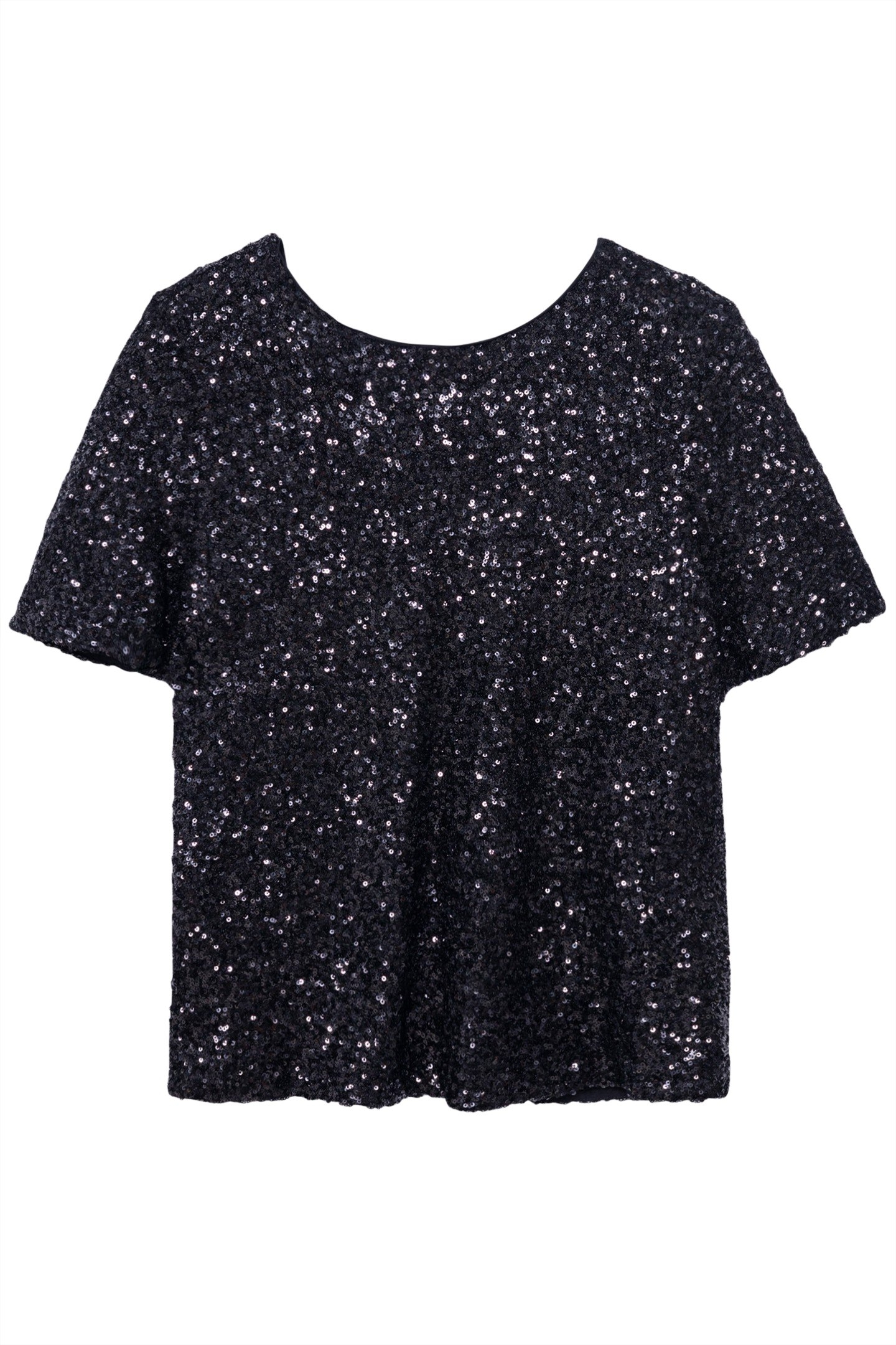 BLACK SEQUIN EMBROIDERY TRUMPET SLEEVE TOP 4