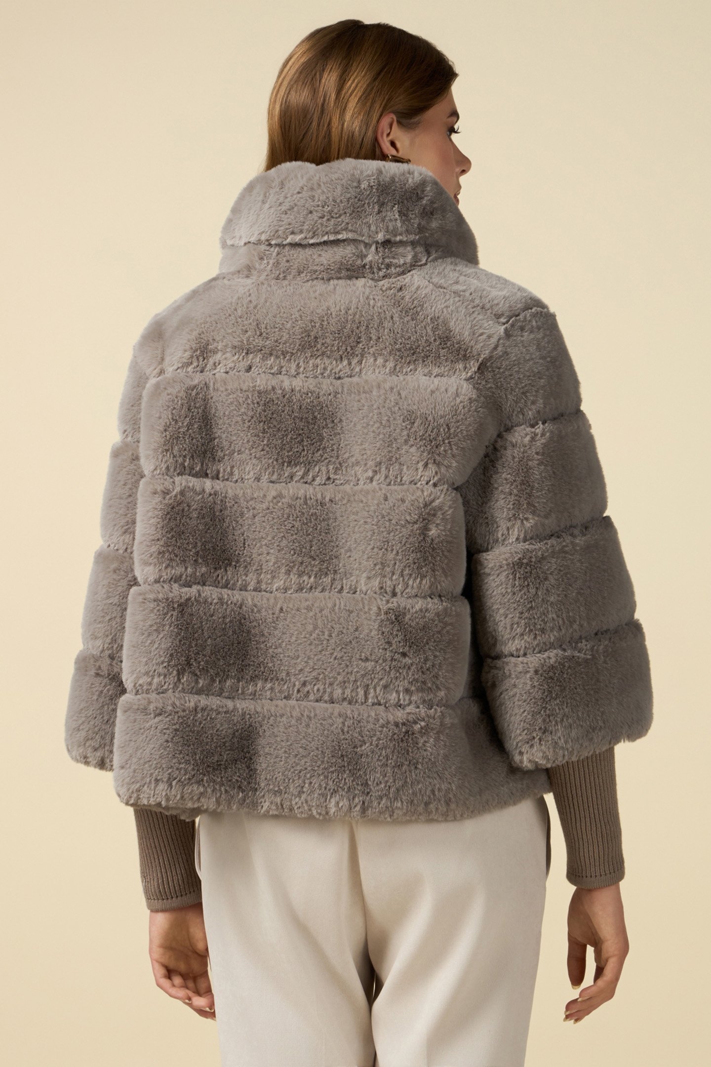 TEDDY JACKET WITH KNIT CUFFS GREY 2