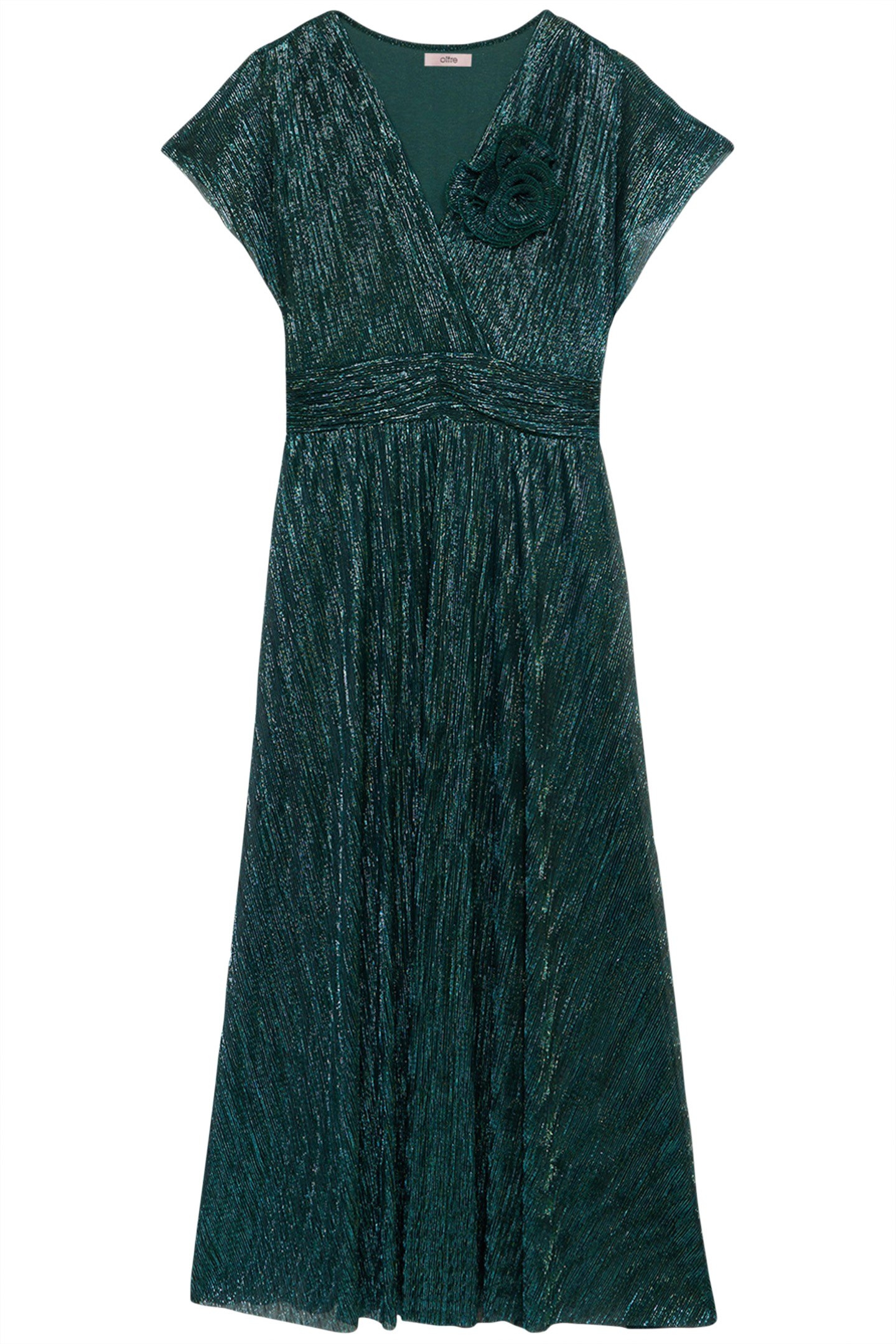 PLEATED LUREX DRESS WITH BROOCH GREEN 3