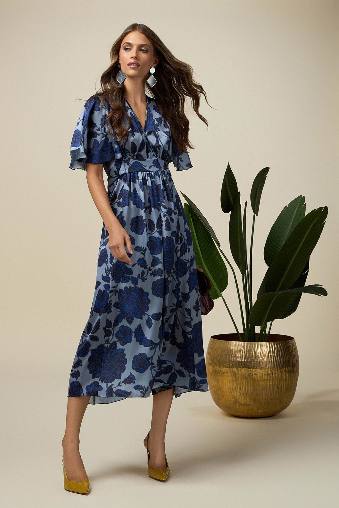 PATTERNED SATIN MIDI DRESS BLUE 4
