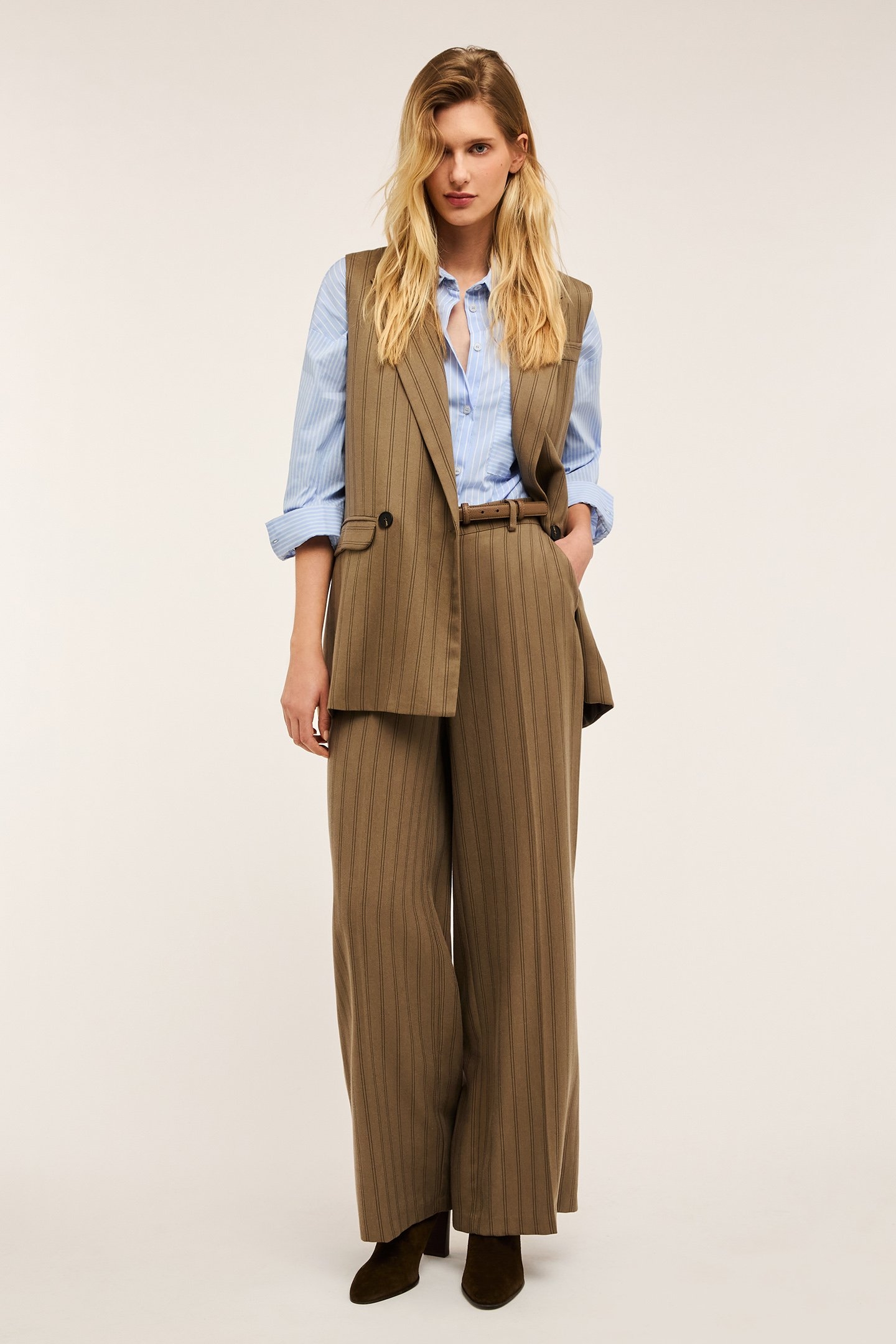 OVERSIZED PINSTRIPED WAISTCOAT LIGHT GREEN 1