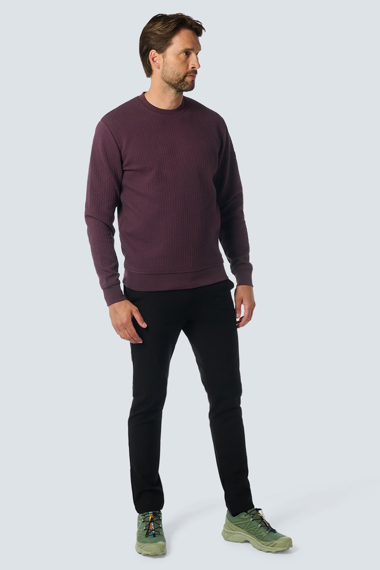 SWEATER CREWNECK DOUBLE LAYER JACQUARD STRETCH AUBERGINE 3