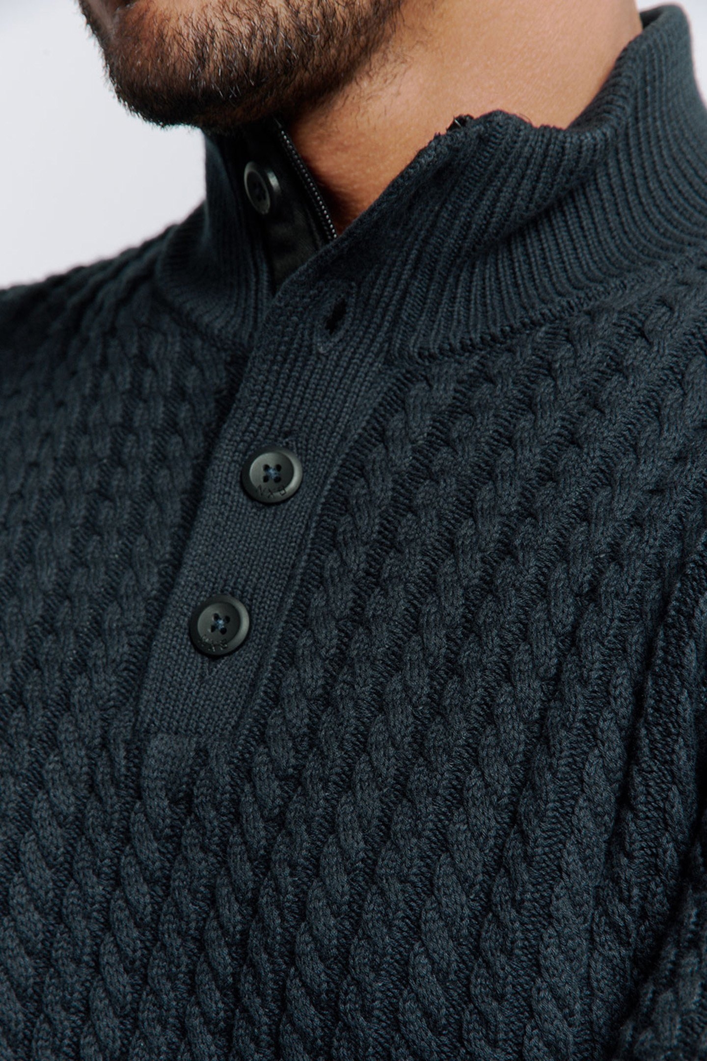 PULLOVER HALF ZIPPER AND BUTTON SOLID JACQUARD NIGHT 7