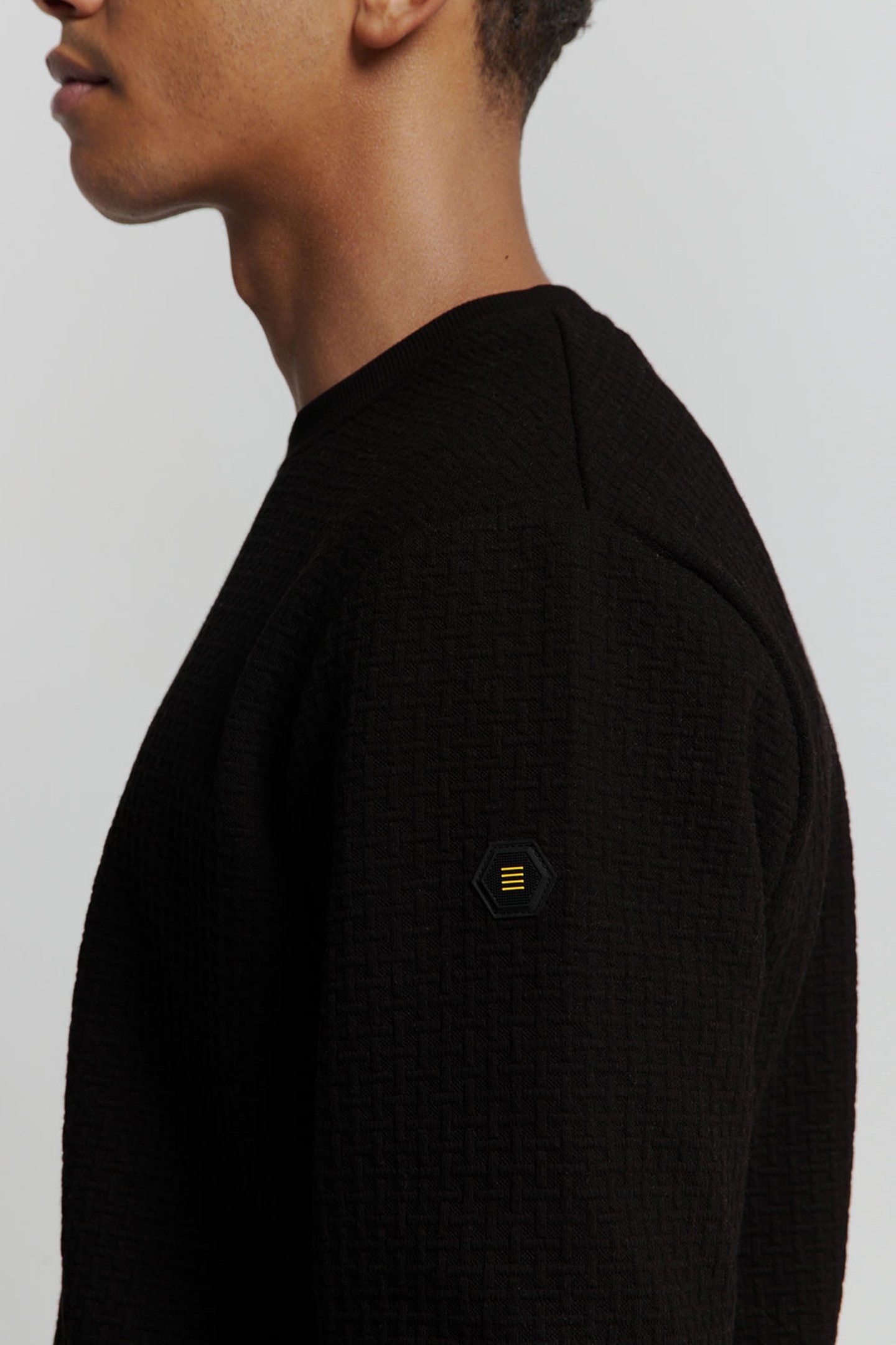 SWEATER CREWNECK DOUBLE LAYER JACQUARD STRETCH BLACK 6