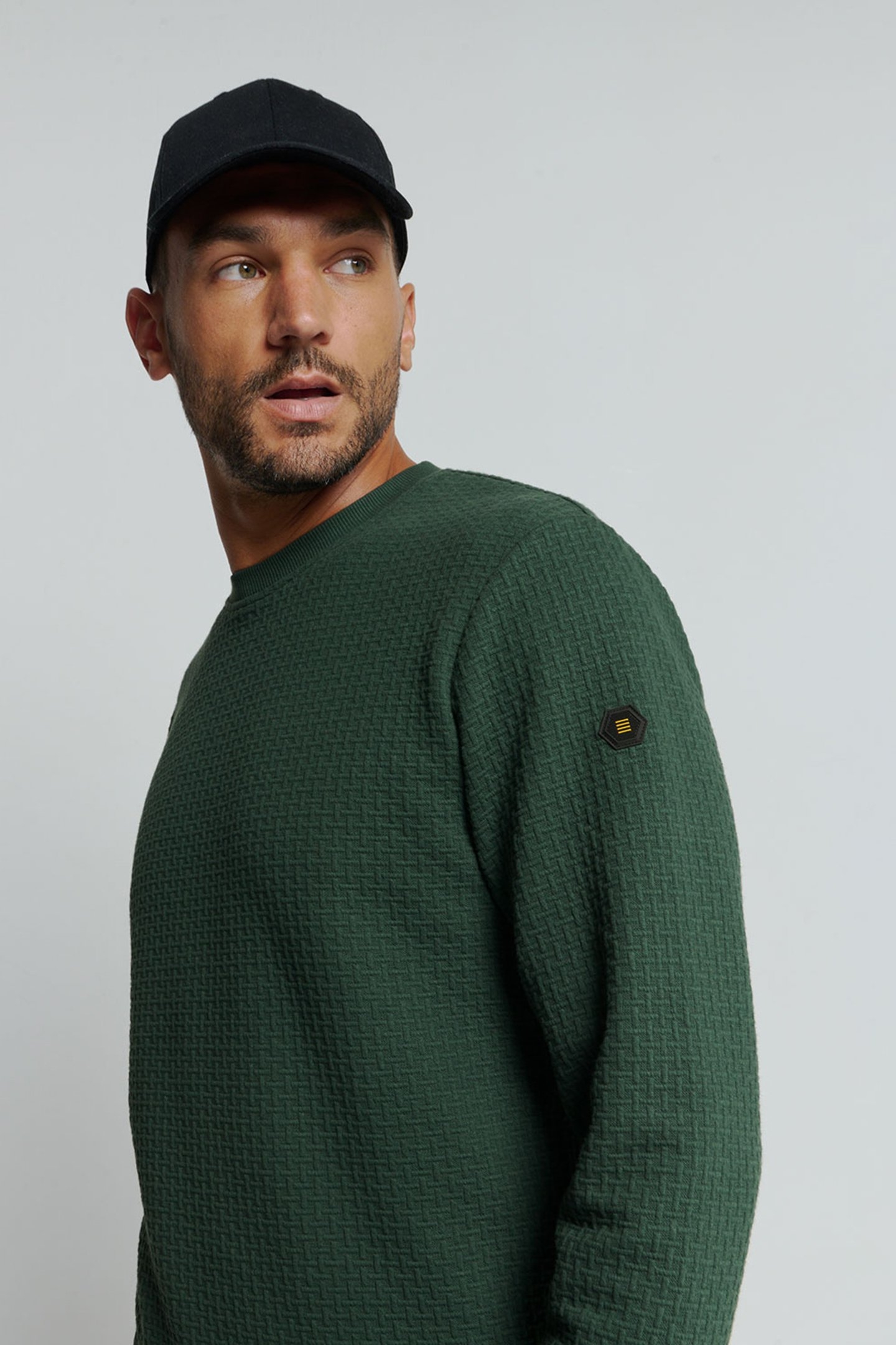 SWEATER CREWNECK DOUBLE LAYER JACQUARD STRETCH DARK GREEN 6