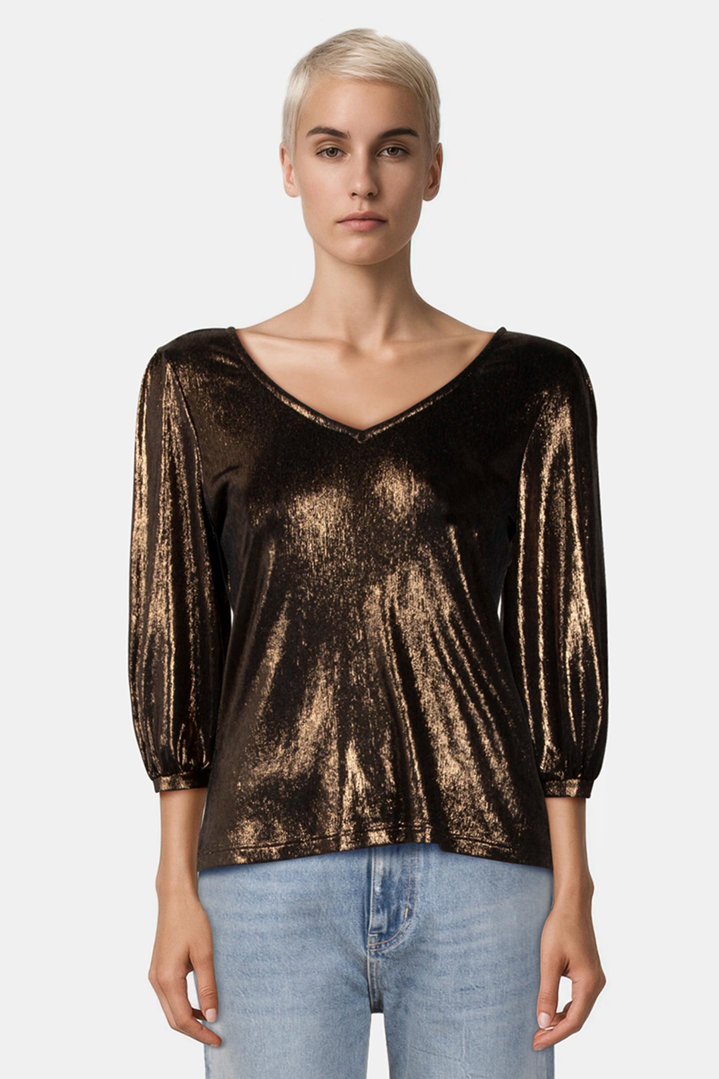 MABEL - CHOCOLATE LAMÉ KNIT T-SHIRT, REVERSIBLE FRONT/BACK 2