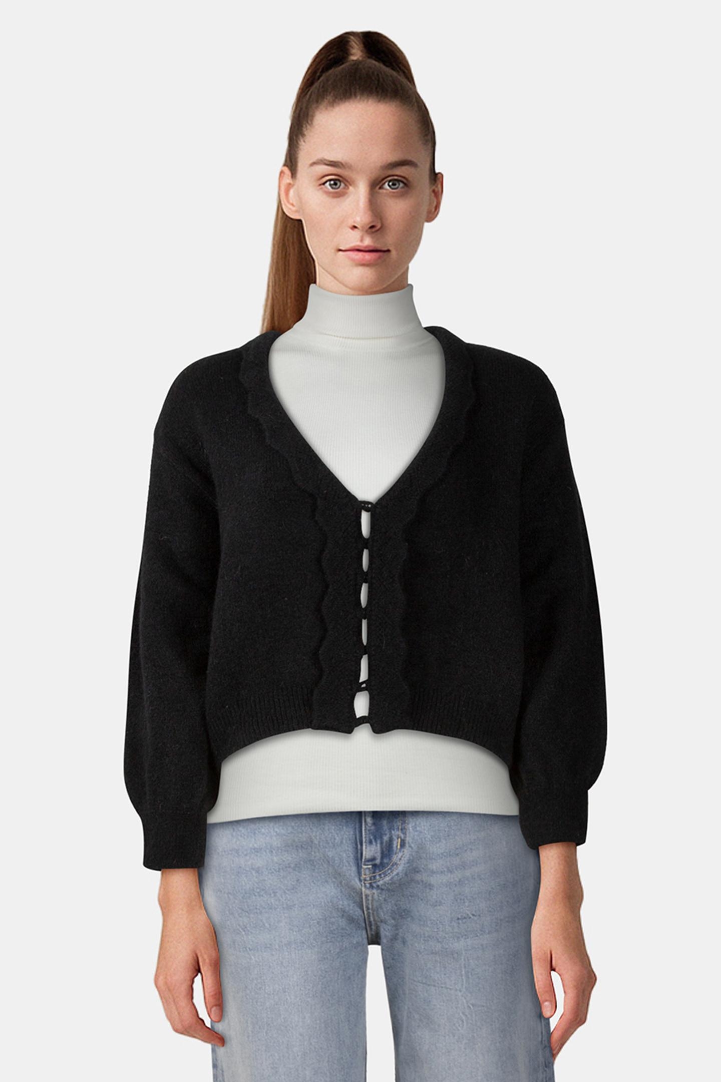 TAIGA - BLACK REVERSIBLE KNIT CARDIGAN, FRONT/BACK 2