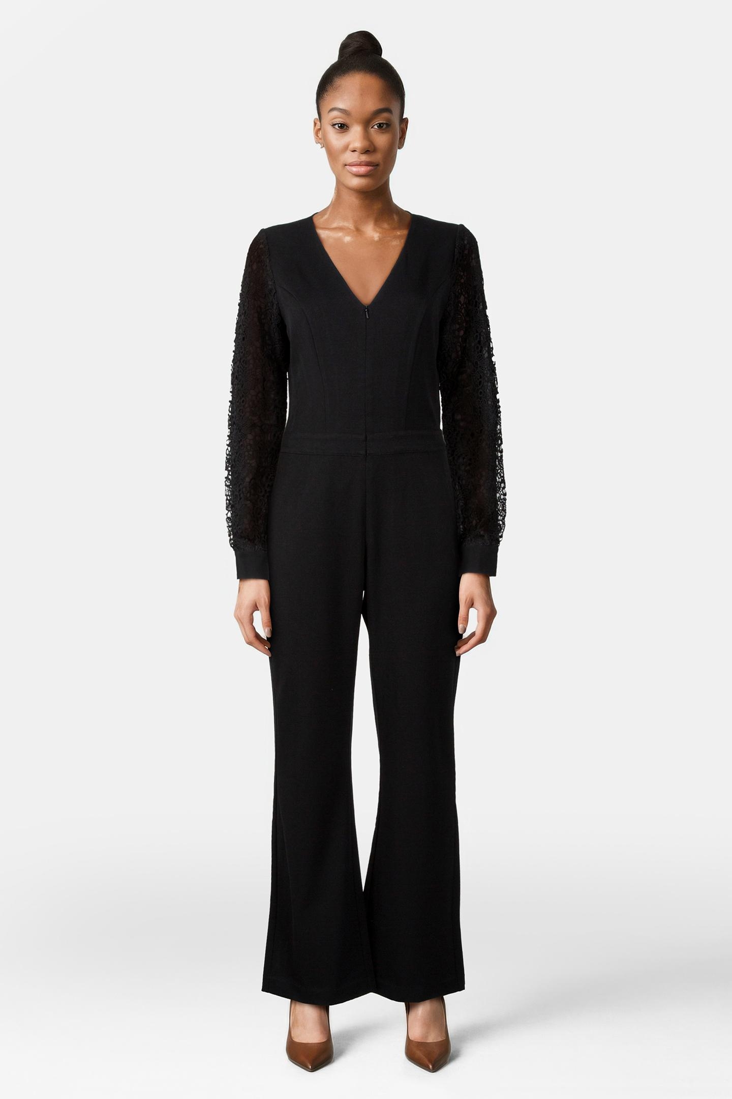 RUFINO - LONG BLACK JUMPSUIT WITH LACE SLEEVES 1