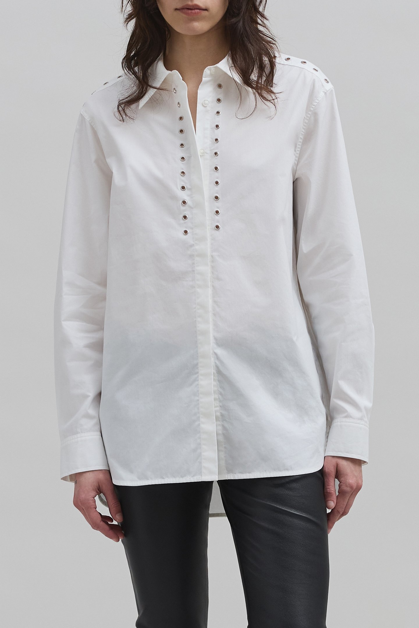 WHITE ORGANIC COTTON SHIRT WITH EYELET DESIGN OFF-WHITE 1