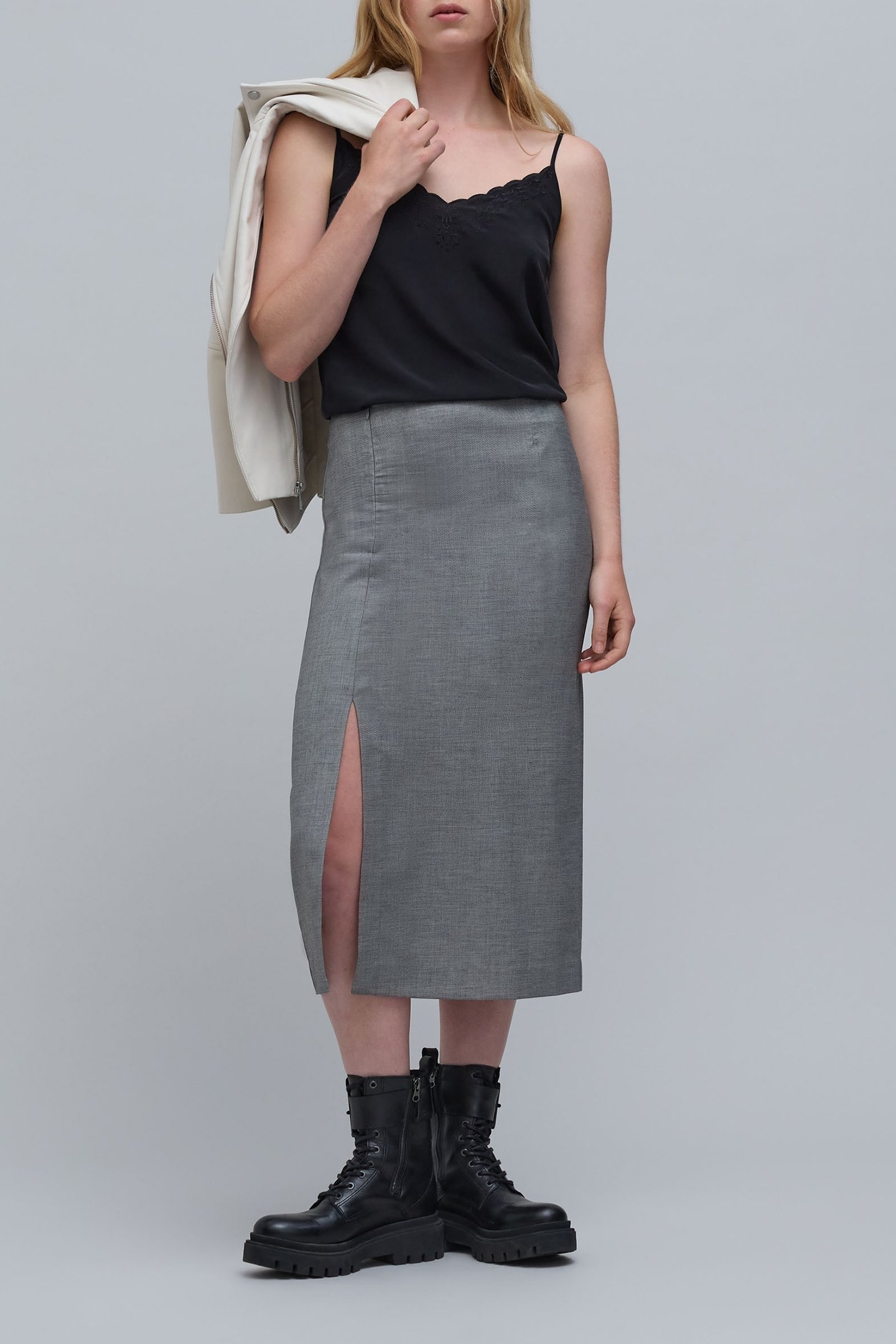 FAUX-UNI GRAY PENCIL SKIRT GREY 3