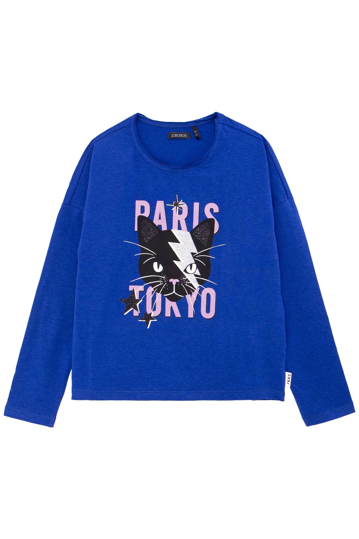 GIRL’S BLUE T-SHIRT WITH CAT AND LIGHTNING IMAGE 1